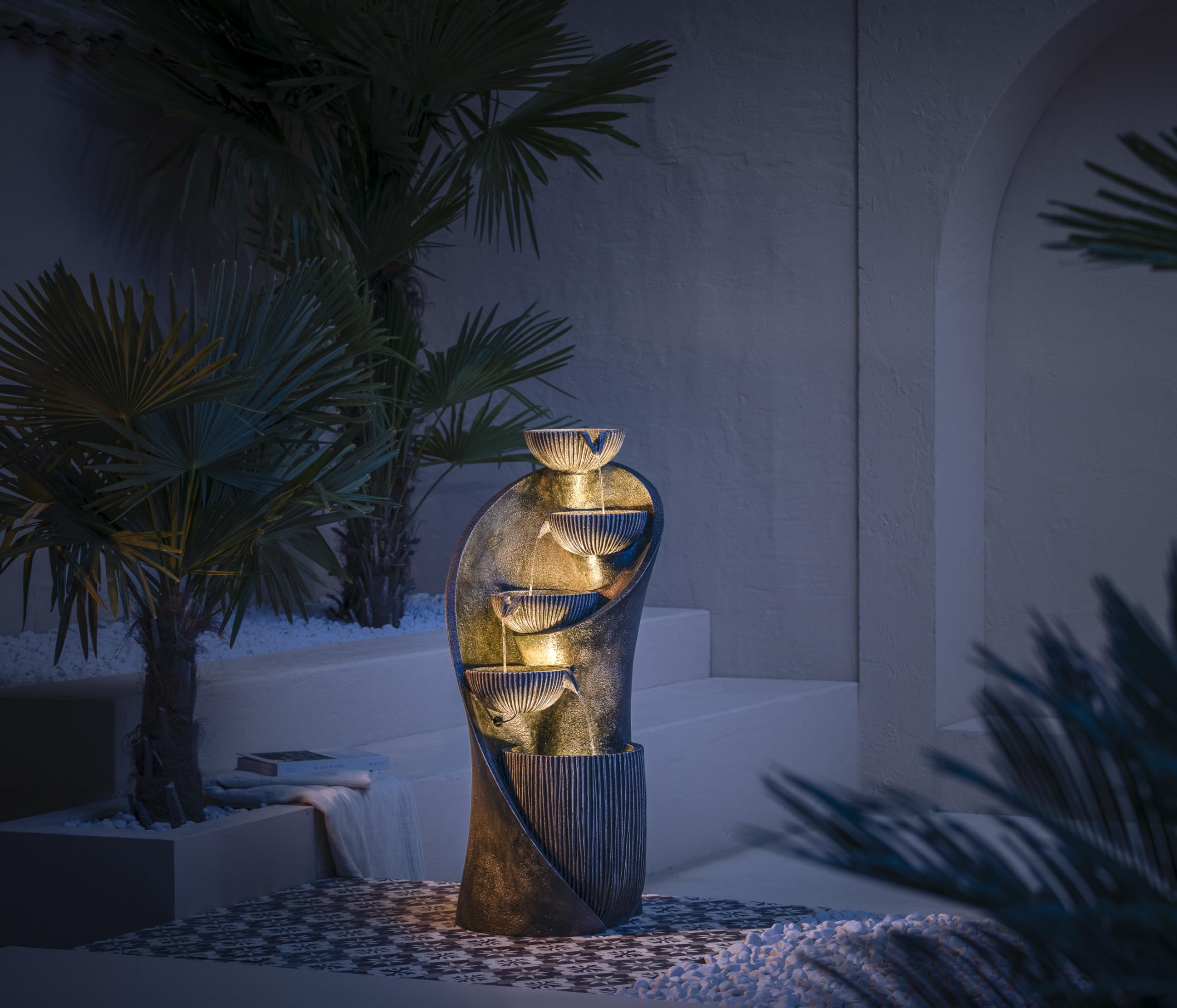 Dehner Gartenbrunnen Atlas, Terassenbrunnen frostbeständig, Brunnen für Außen, mit LED Beleuchtung, ca. 97 x 43.5 x 43.5 cm, Polyresin, grau