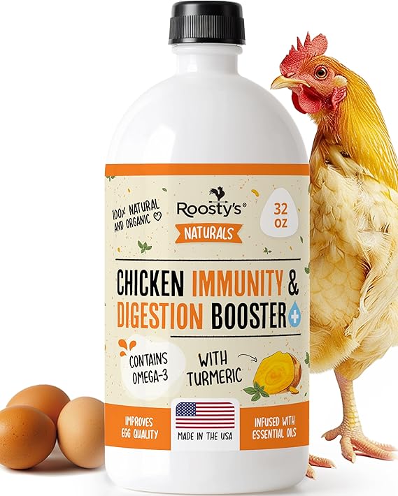 Roosty's Naturals Chicken Immunity & Digestion Booster | 32oz Chicken Supplements | Omega-3 Chicken Vitamins and Supplements | Poultry Vitamins for Chickens | Bird Health Supplies