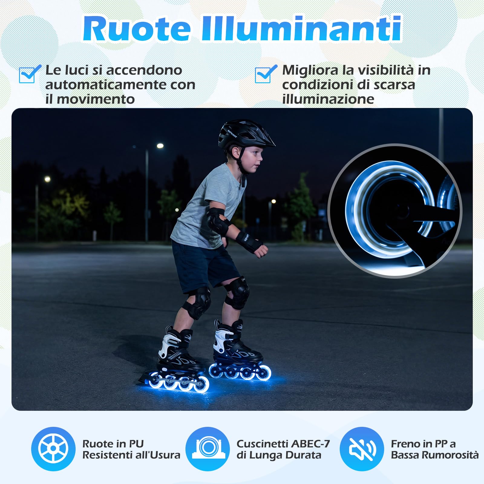 COSTWAY Pattini in Linea a 4 Rotelle per Bambini, Pattini a Rotelle Regolabili con 4 Ruote Luminose e Chiusura a Strappo, per Bambini e Ragazzi 5-14 Anni