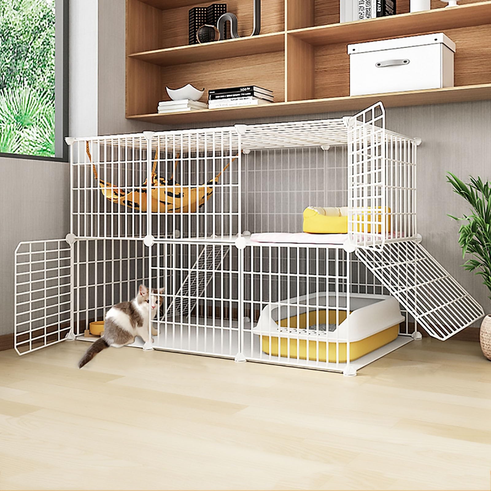 Gabbie per Gatti - Recinto per Gatti per Gatti da Interno, può spostarsi Staccabile Non occupa Spazio Cuccia per Gatti per 1-2 Gatti Gabbia per Animali Domestici (Dimensioni: 111x49x73) Cald
