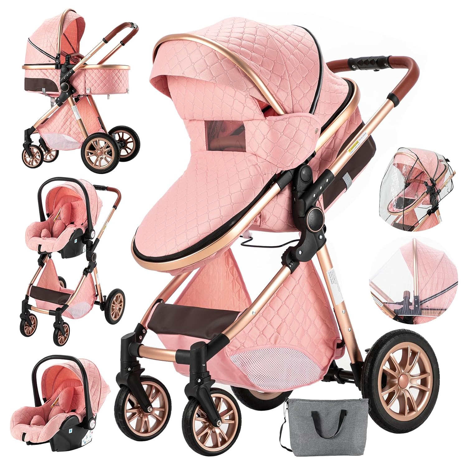3 in 1 Baby Stroller Travel System Combo Set, Infant High Landscape Pram, Foldable Reversible Portable Standard Stroller, Newborn Pushchair Buggy, Reclining Baby Carriage (MGV9-PINK Without Base) 3 in 1 Baby Stroller Travel System Combo Set, Infant High Landscape Pram, Foldable Reversible Portable Standard Stroller, Newborn Pushchair Buggy, Reclining Baby Carriage (MGV9-PINK Without Base)