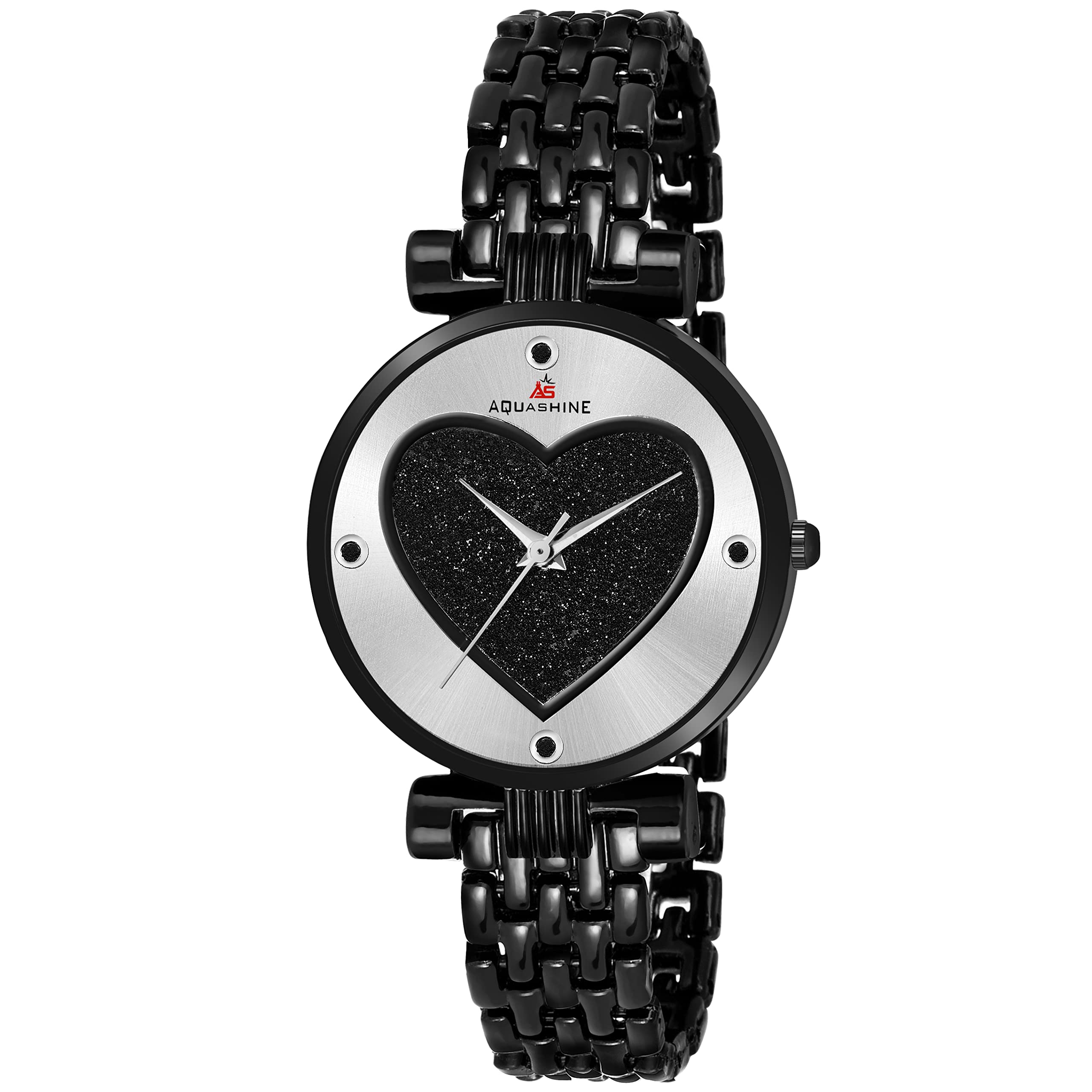 AQUASHINE AS-138 Black Metal Silver Heart dial Watch for Womens (B0B5V1P6LF) Amazon Price History, Amazon Price Tracker