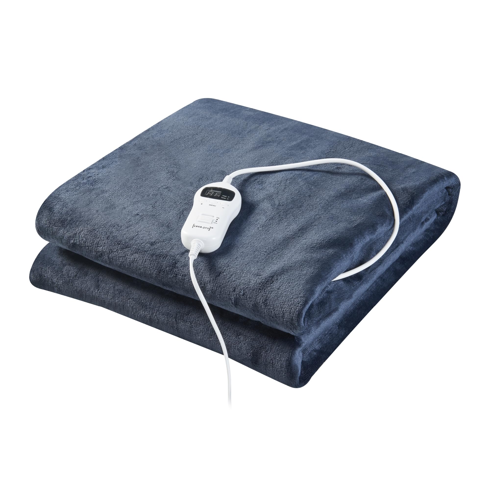 [en.casa] Manta Eléctrica con Pantalla LED Temporizador de Apagado Automático de 1-10 Horas 10 Niveles de Calor Cobija Térmica Lavable 120W Vlies 200x150 cm - Azul Oscuro