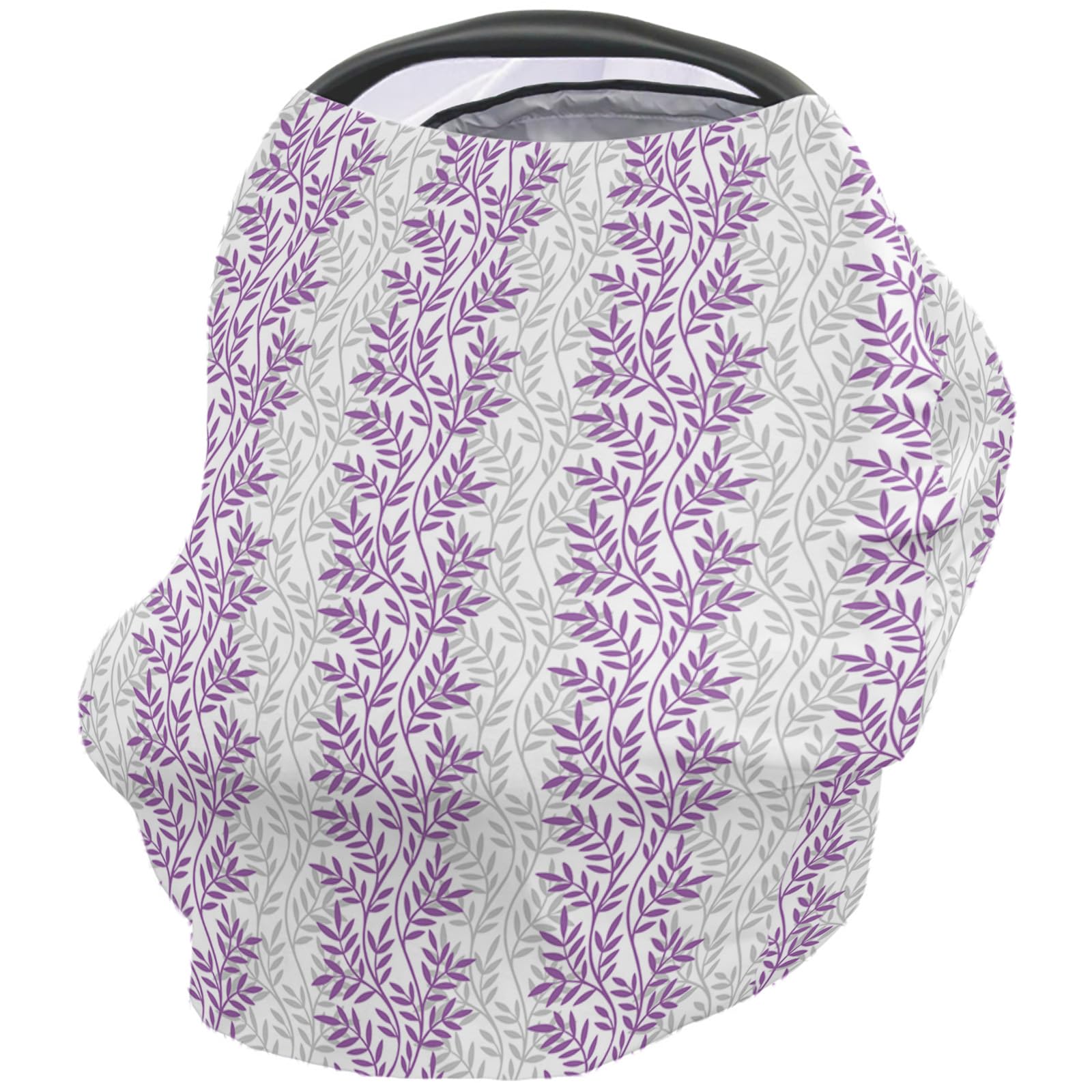 Nursing Cover for Breastfeeding Scarf, Purple and Grey Leaves Farm Baby Car Covers Super Soft Multi Use for Canopy Shopping Cart Cover Blanket Stroller Cover