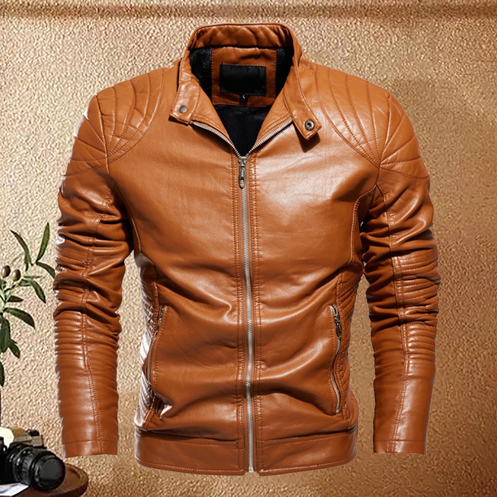 Giacca Pelle Uomo, Giubbotto Imbottito Antivento Elegante Bomber Giacca in Ecopelle Giacca da Motociclista Giubbotto in Similpelle Stile Biker Giubbotto Moto Estivo Giacca Antivento Chiodo Pelle Uomo