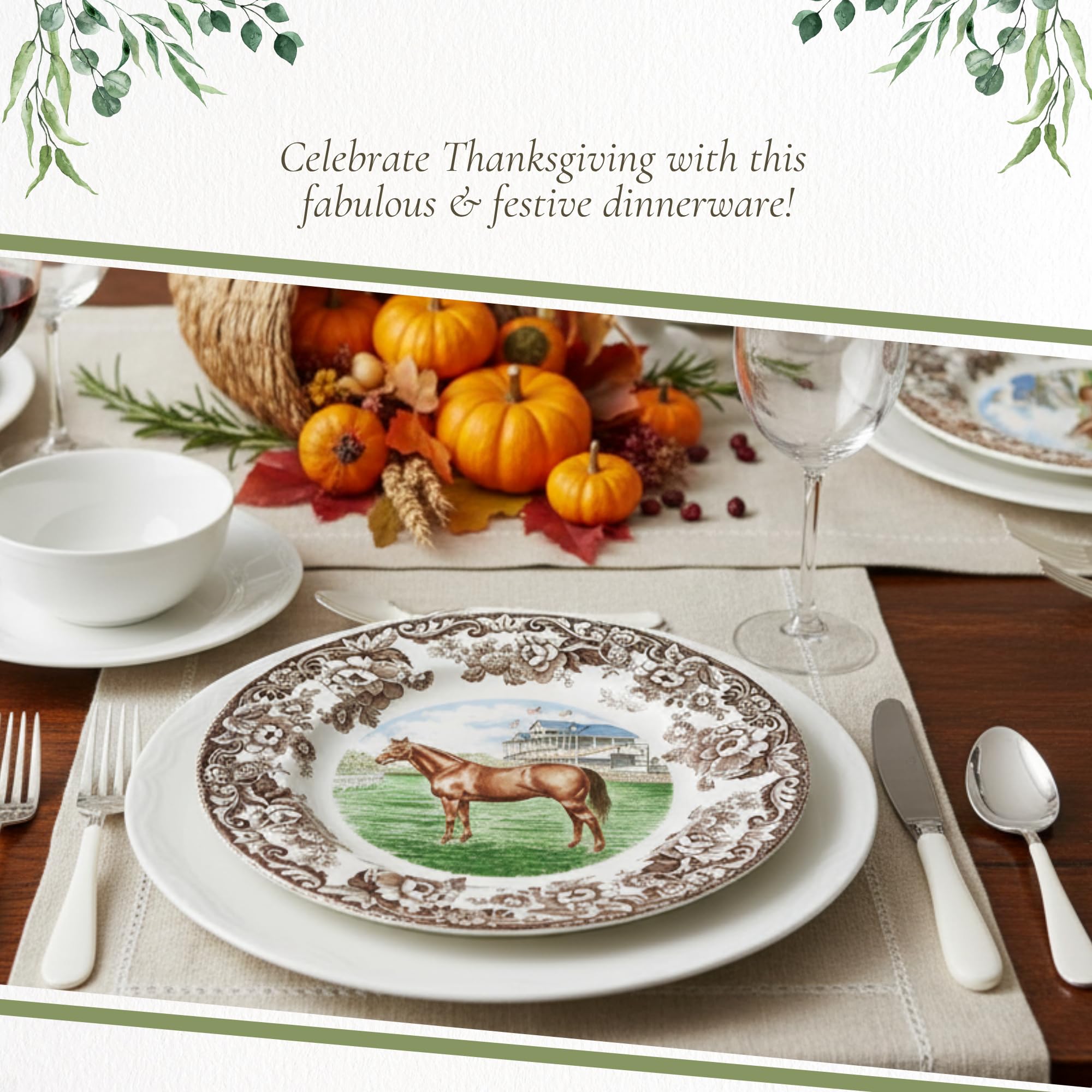 Amazon.com | Spode Woodland Dinner Plate, Thoroughbred Horse, 10.5