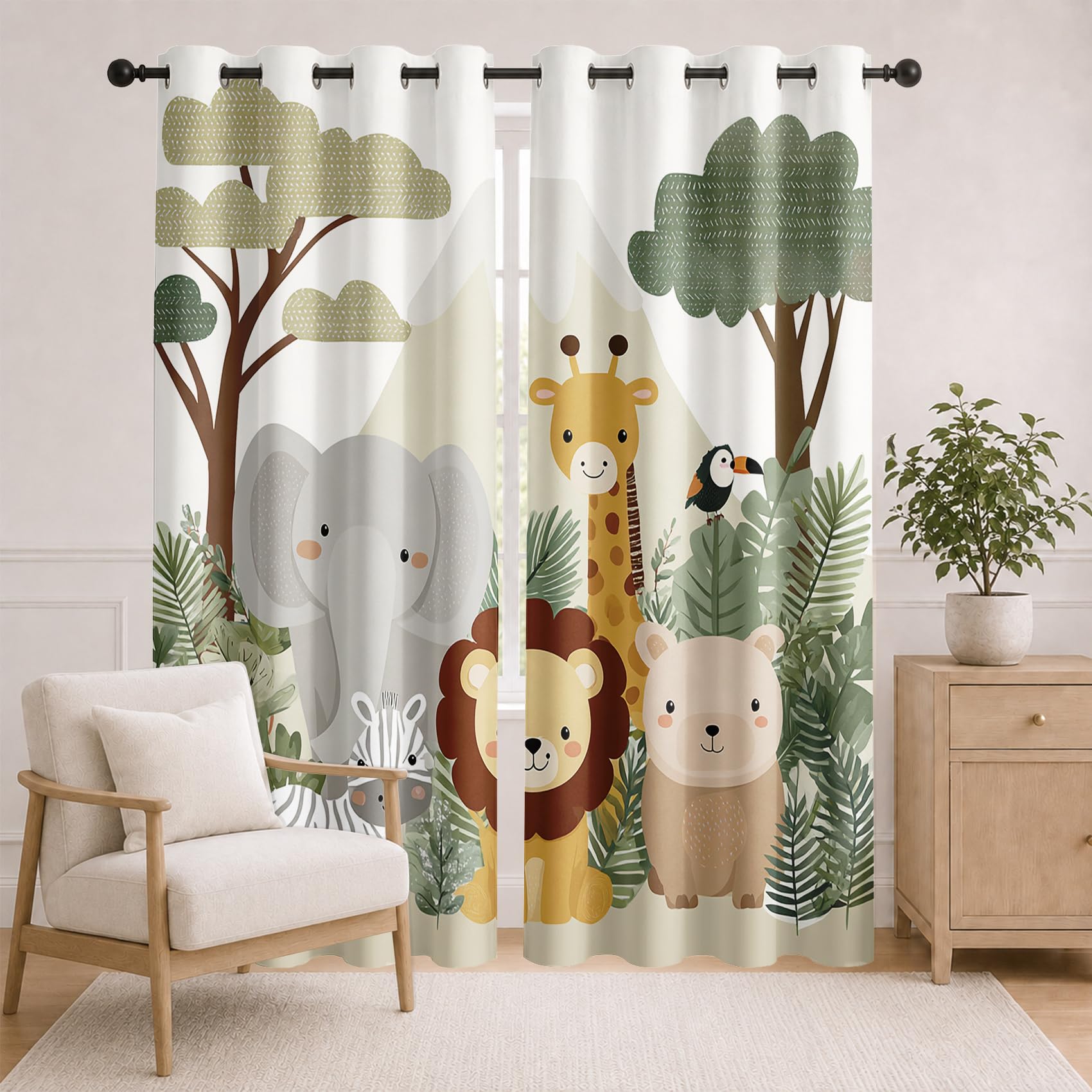 Rideau Occultant Animal Dessin Animé Mignon Rideaux Thermiques Animaux de la Forêt pour Salon Chambre, Lot de 2 Rideaux et Draperies Intérieurs à Oeillets, 140x160 cm (LxH)