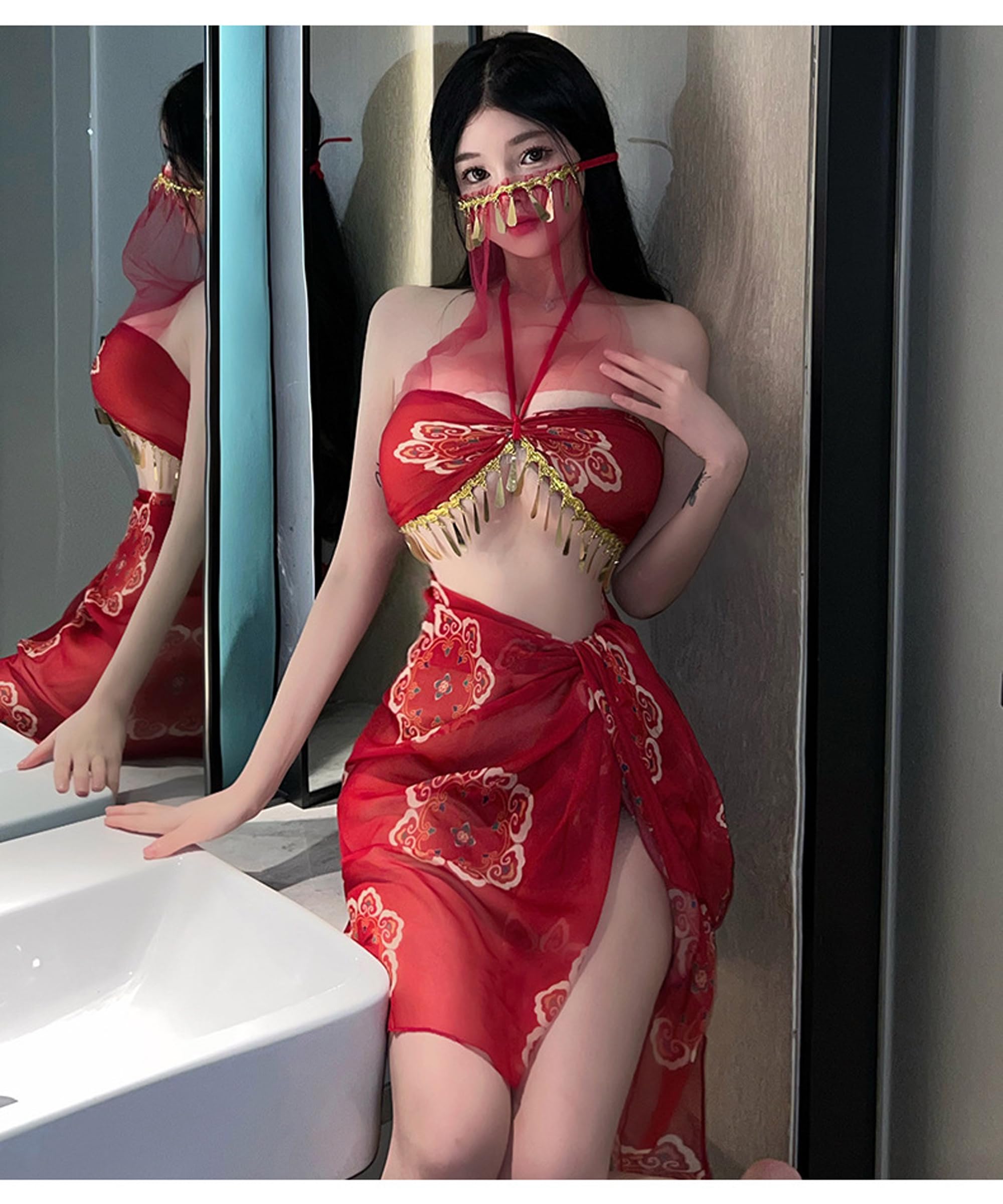 SINMIUANIME Women's Anime Cosplay Lingerie Classical Embroidered Hanfu Asian RolePlay Suit Cheongsam Dress Costumes (2322Red) - Image 4