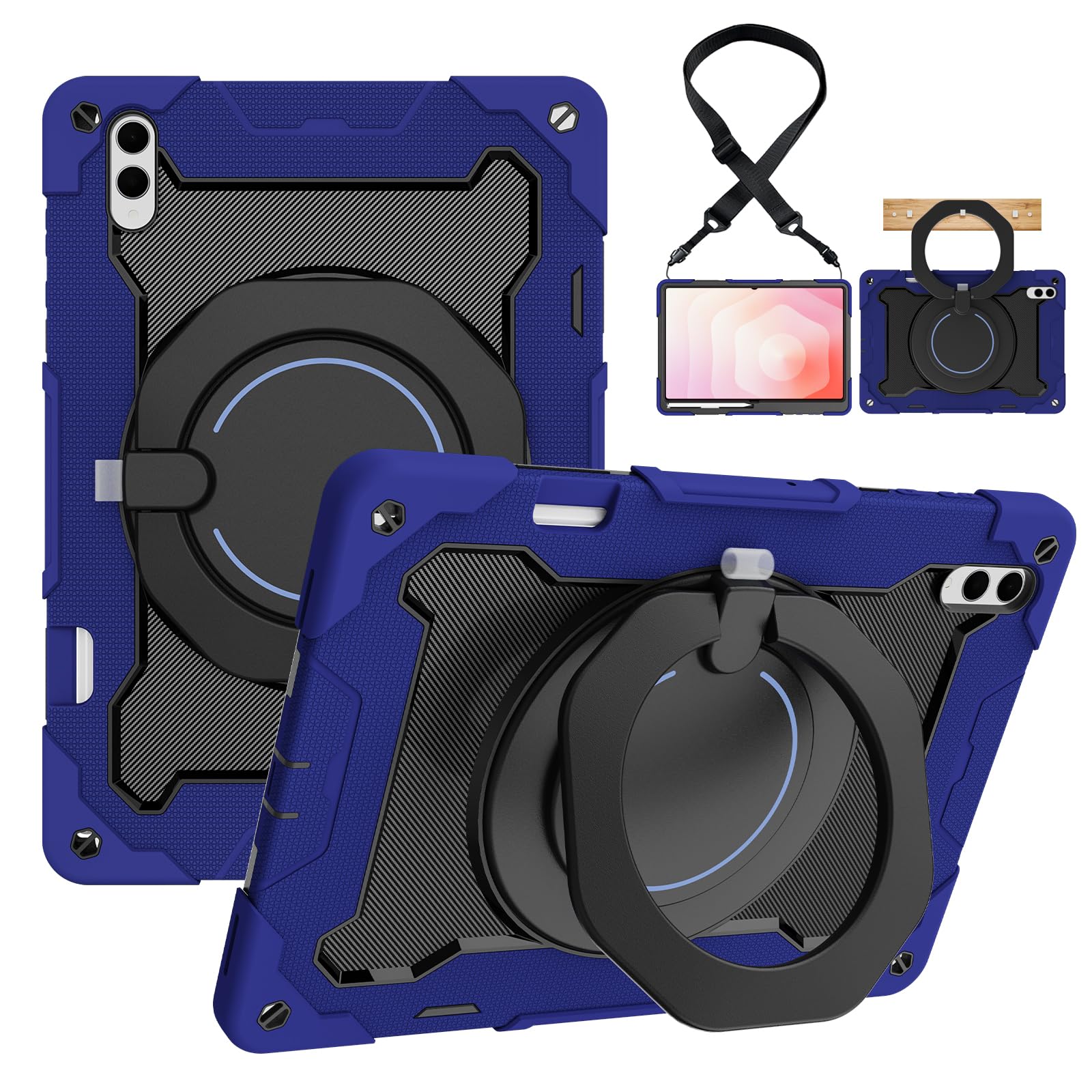 Compatibile con Samsung Galaxy Tab S11 Ultra 5G 14,6 pollici 2025 Custodia SM-X930/X936B con portamatite, custodia antiurto, custodia protettiva resistente con supporto girevole a 360° + tracolla (blu