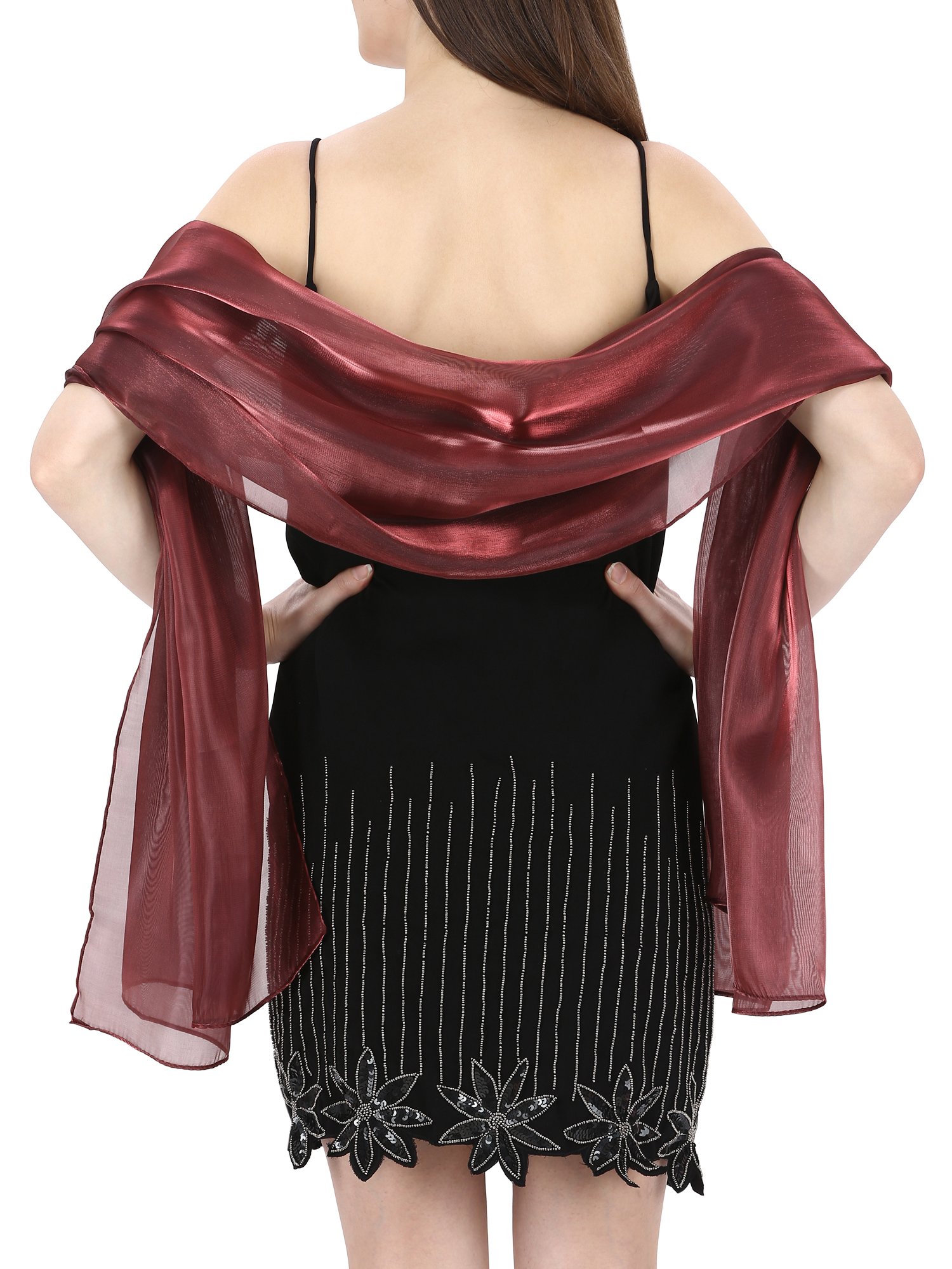 World of Shawls Silky Iridescent Wrap Stole Shawl For Weddings Bridal Bridesmaids Evening Wear Prom & Parties (Burgundy)