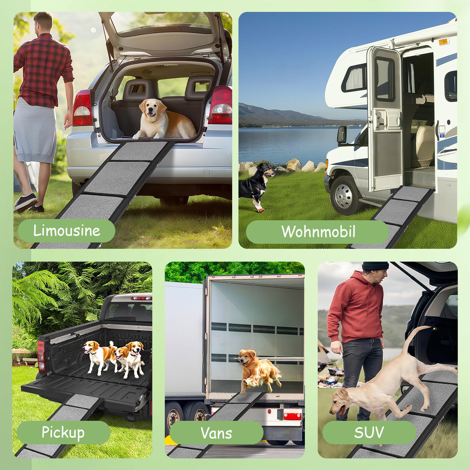 Hunderampe Auto Klappbar 170x44cm, Faltbare & rutschfeste Hundetreppe Auto & SUV bis 80kg, Aluminium Rampe mit Schlingen-Teppich Oberfläche, Leicht & Stabil, Hund Rampe Grau