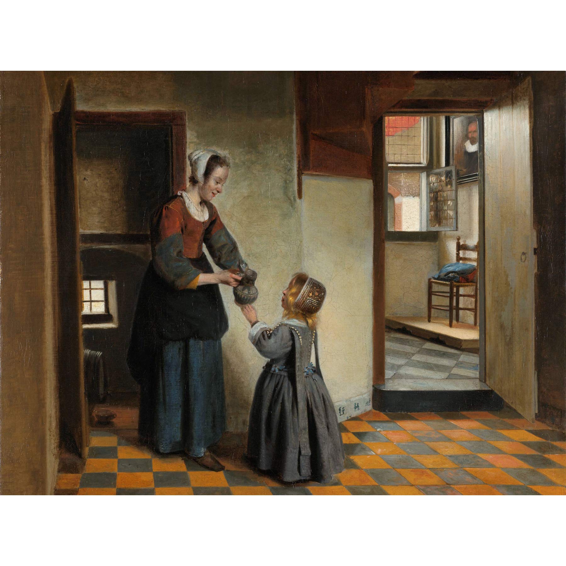 Artery8 Pieter De Hooch Woman With A Child In A Pantry Premium Wall Art Canvas Print 18X24 Inch