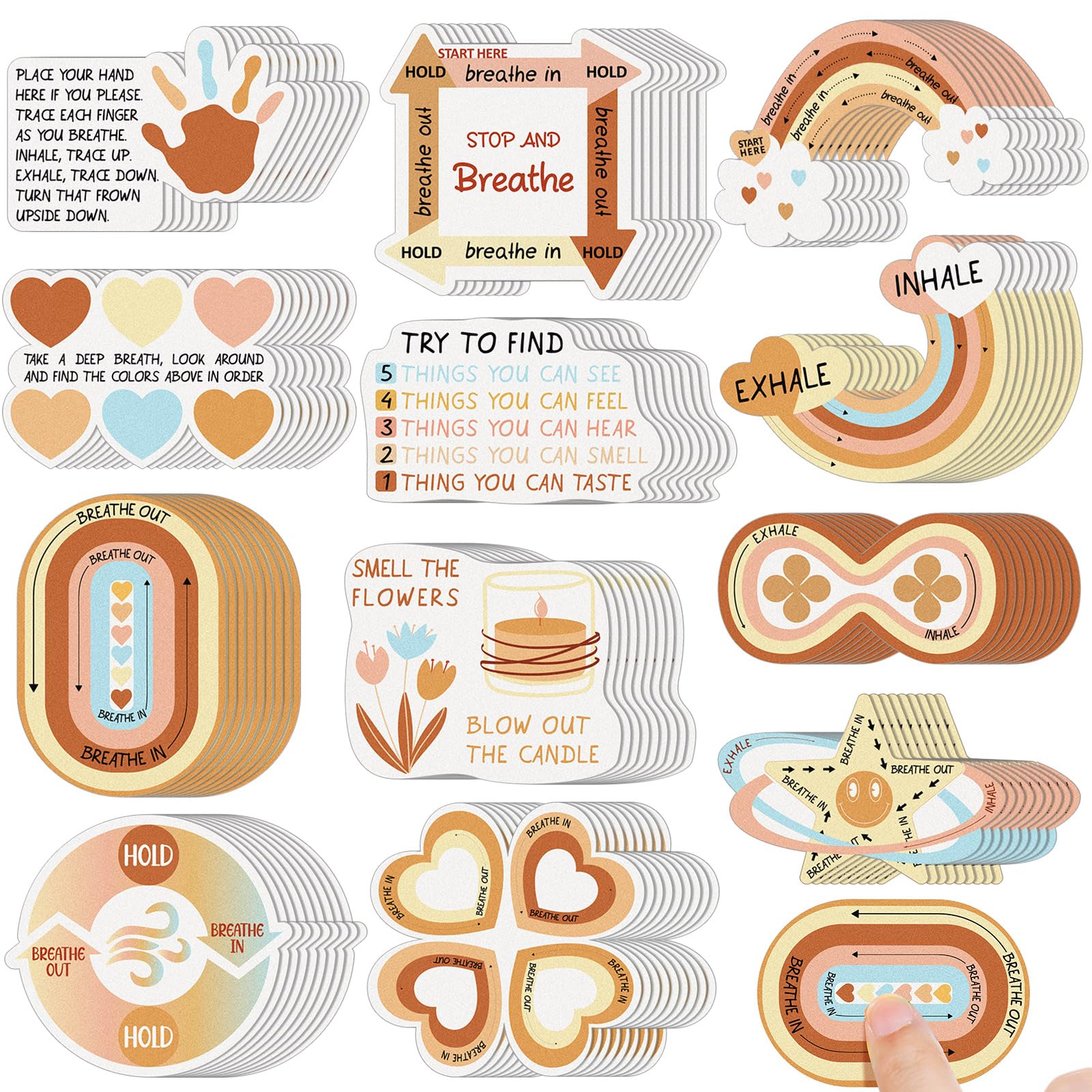 Fulmoon 120 Pcs Anxiety Sensory Stickers, Textured Tactile Rough Fidgets for Mental Health, Autism & ADHD, Mindfulness Breathing Decals for Stress