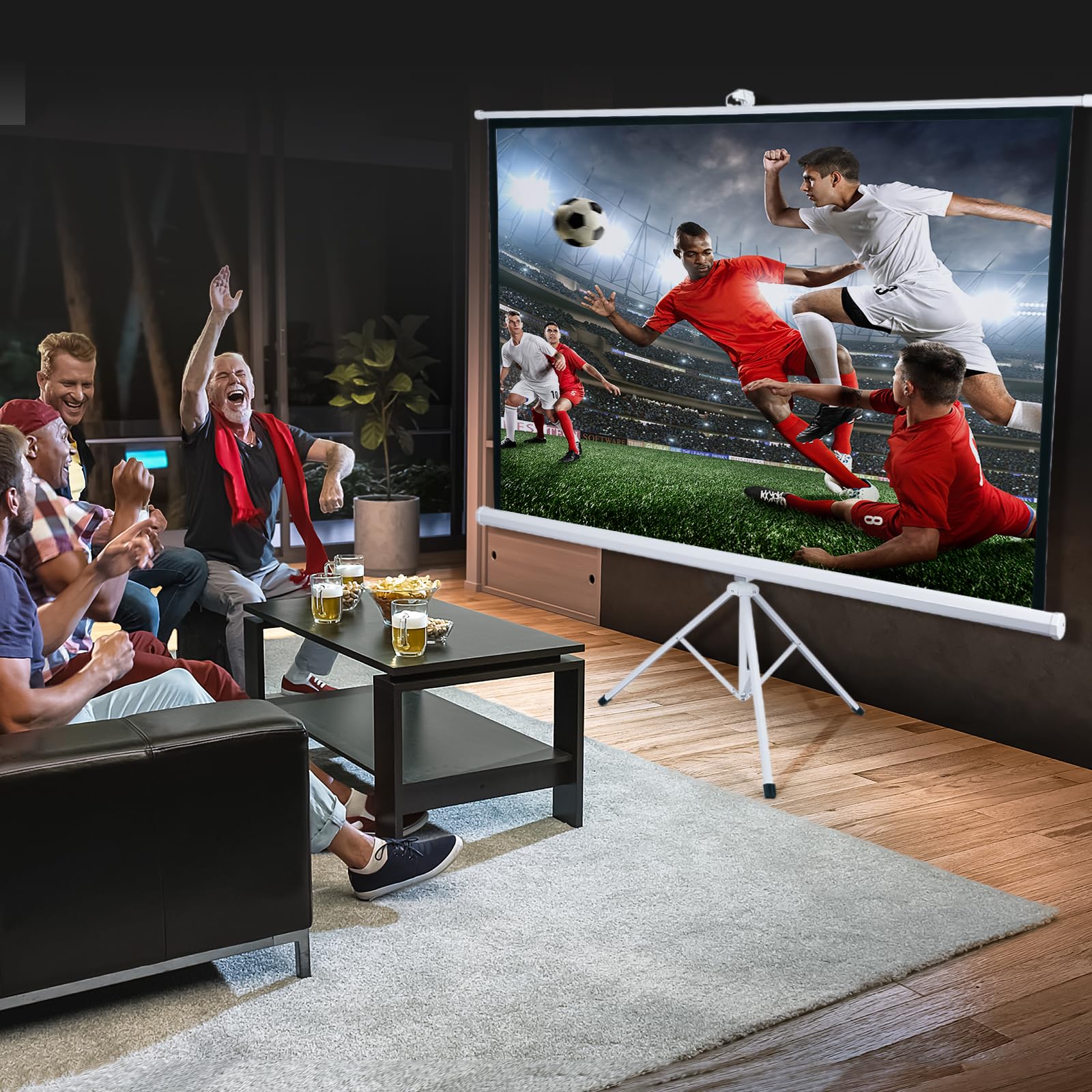 Fabulcozy Écran de Projection avec Support trépied réglable en Hauteur écran vidéo projecteur 84 Pouces Format 4:3 171L x 131H cm pour Home Cinéma et Entreprise,Blanc