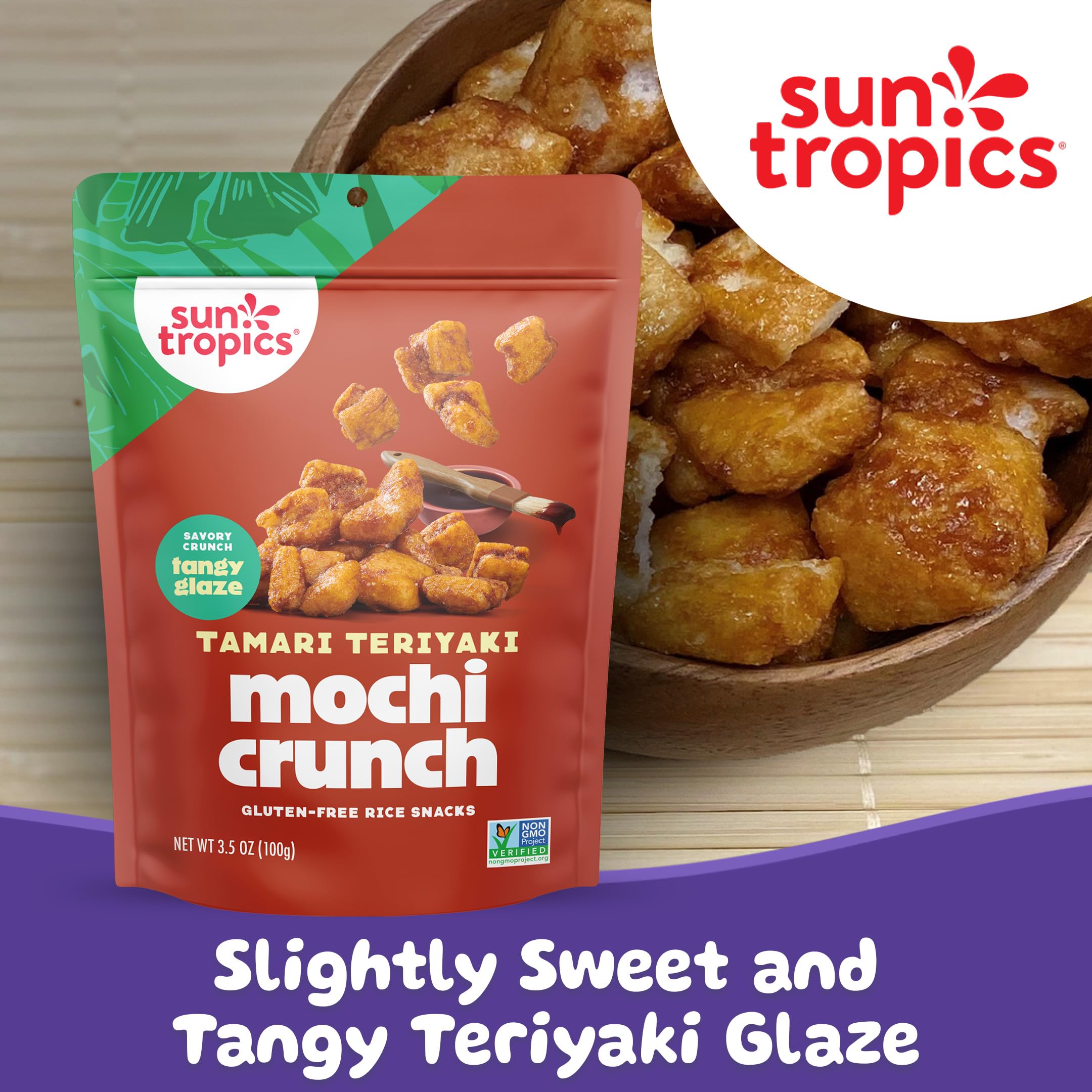 Sun Tropics Mochi Snacks | Tamari Teriyaki- 3.5 oz (1 Pack) | Crispy Crunchy Mochi Bites, Rice Nuggets | Mochi Puff Rice Crackers- Gluten Free & Dairy Free- No MSG Added thumbnail 3