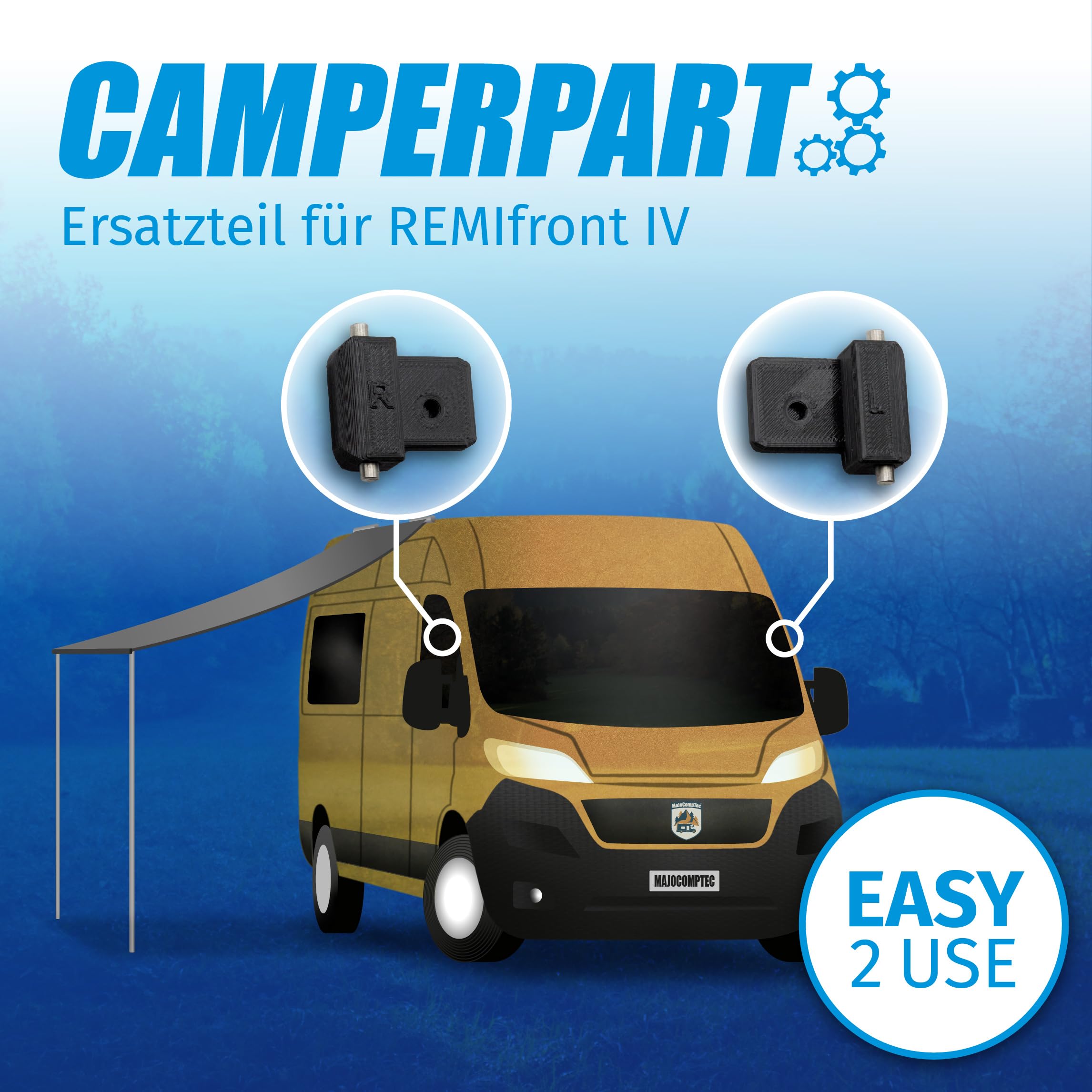 MaJoCompTec® CAMPERPART Przegub zastępczy, kompatybilny z prowadnicą teleskopową Remis, część zamienna do przyczepy kempingowej, zaciemnienie do Ducato Transit Sprinter Master (głowica przegubowa