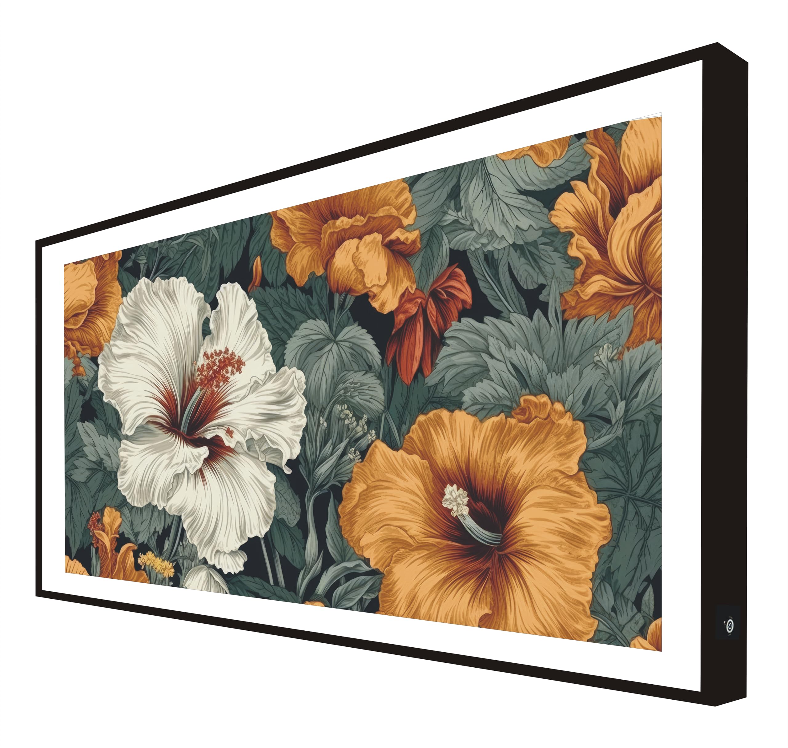Tableau avec cadre en bois laqué noir et éclairage LED intégré modèle Fleurs Vintage