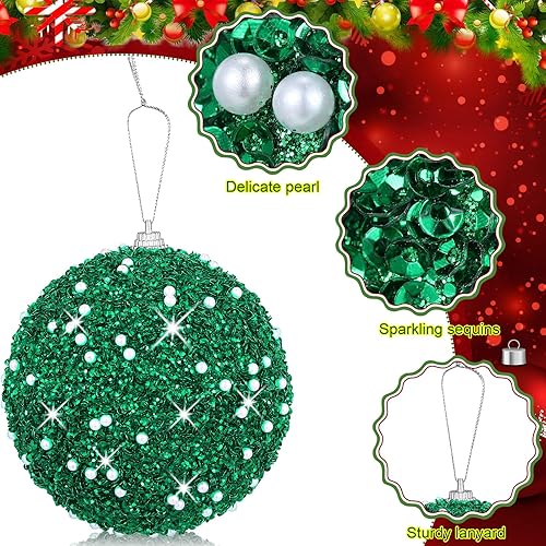 Miniatura 3 de 6 adornos de bola de Navidad con brillantina y lentejuelas para colgar, decoración de bolas de árbol de Navidad, interiores y exteriores, para