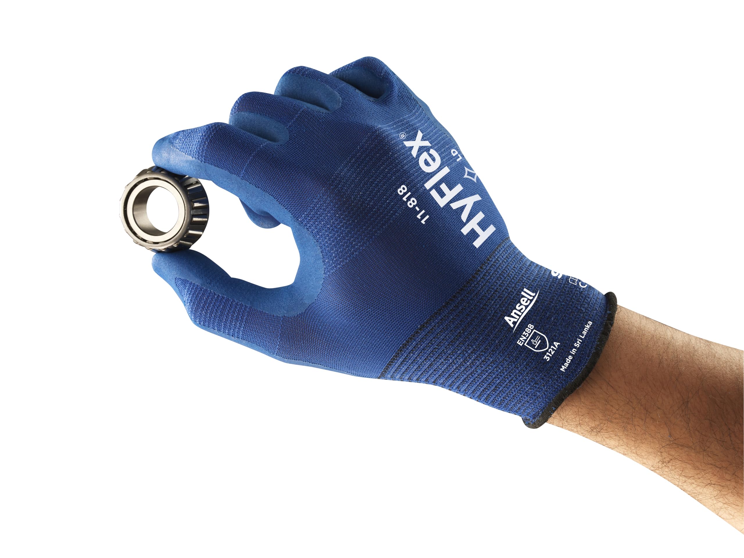Hyflex Ansell 11-818 Arbeitshandschuhe, Industrie und Mechaniker-Handschuh, Verbesserter Griff- und Komforttechnologie, Montagehandschuhe, Werkstatthandschuhe, Blau, Größe M (12 Paar)