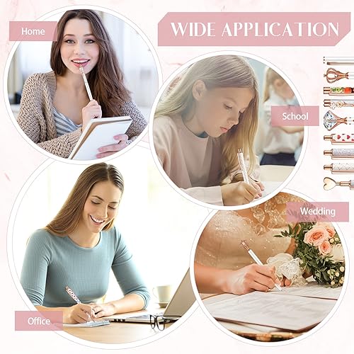 Miniatura 5 de Janmini Juego de 9 bolígrafos de metal con diamantes de cristal y purpurina para diario, tinta negra, cosas bonitas, artículos de papelería, regalos