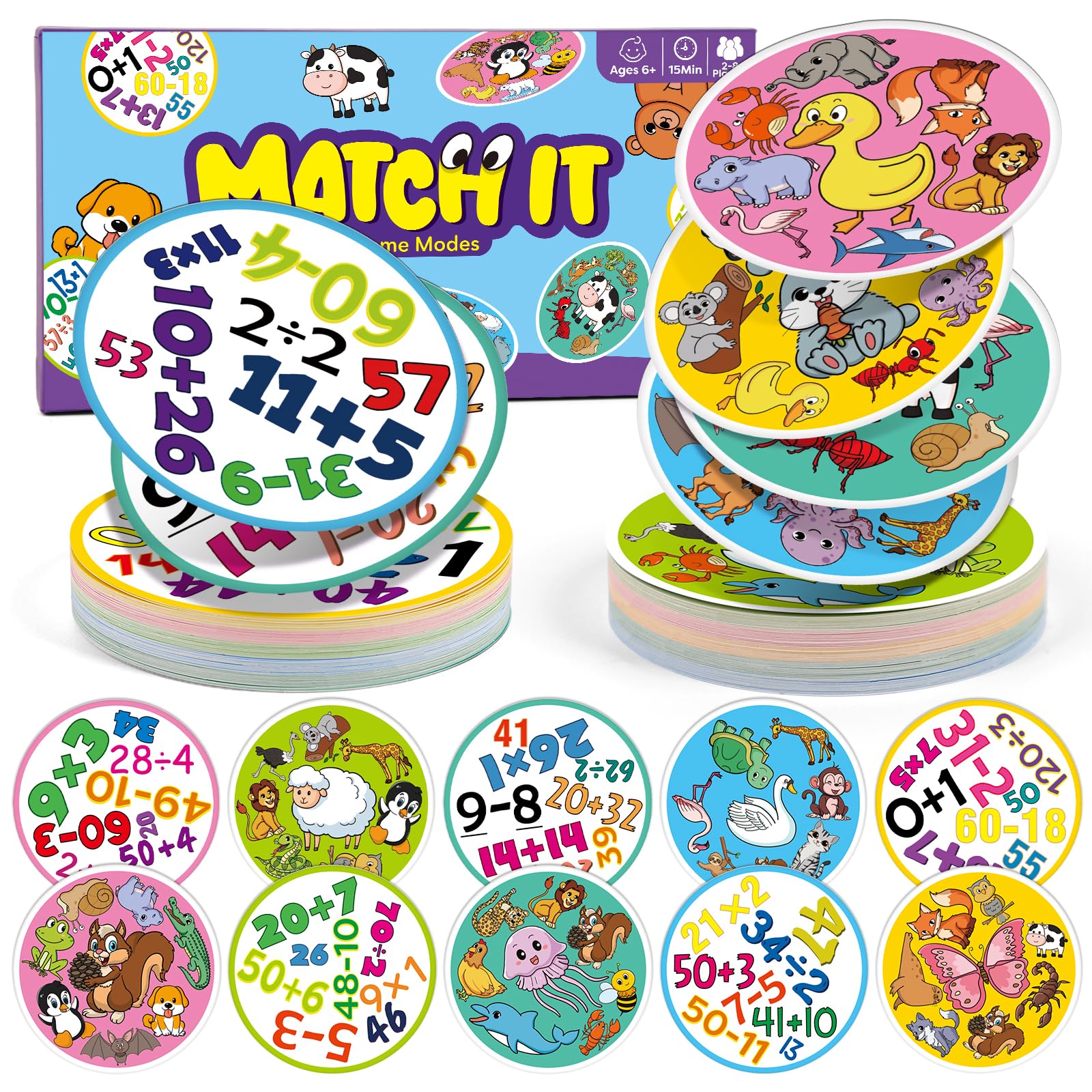 Edulok Match Game Quick Memory Card Game,Fun Math Learning Card Math Game,Quick Reflexes Cards Animal Table Piles Games,Visual Perception Family Games,Preschool Classroom Homeschool Supplies