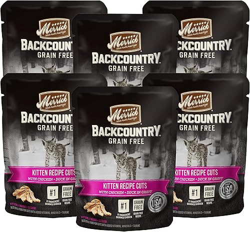 Miniatura 1 de Merrick Backcountry - Alimento húmedo natural para gatos, cortes de receta de gatitos con pollo y pato en salsa, vitaminas y minerales añadidos,