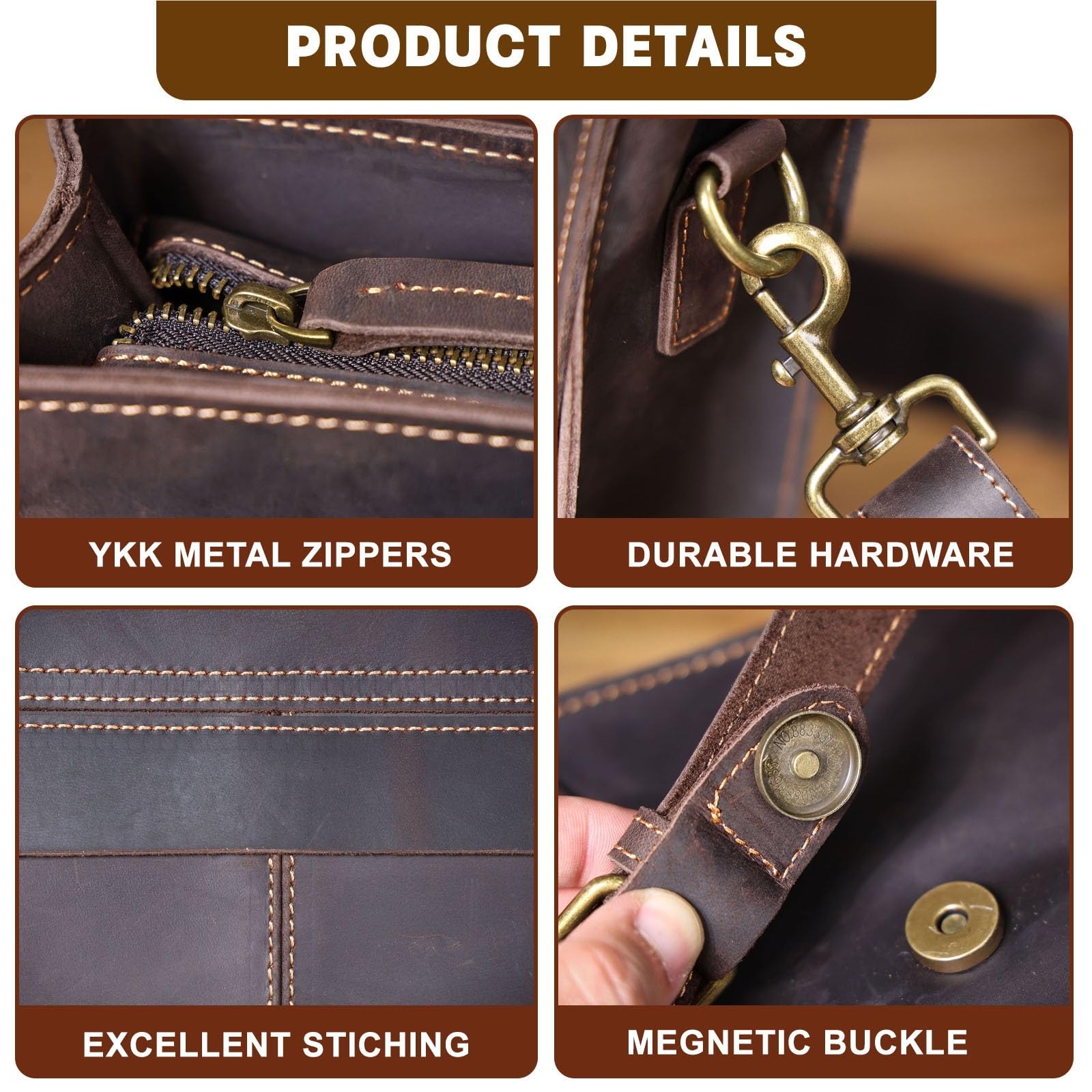 Vintage Men's Leather Briefcase 15" Laptop Bag, Messenger Bags For Work Business Handbag