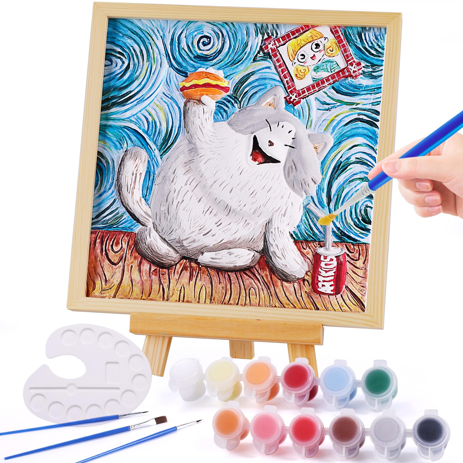 ONE TO FOUR Kit de Manualidades Niños 8 9 10 Años, Pinturas para Niños Gato de Escayola, Regalo Niña Niños 6-12 Años, Juguetes Niños Niña 7-11 Años, Manualidades y Arte de Juegos Yeso Animales