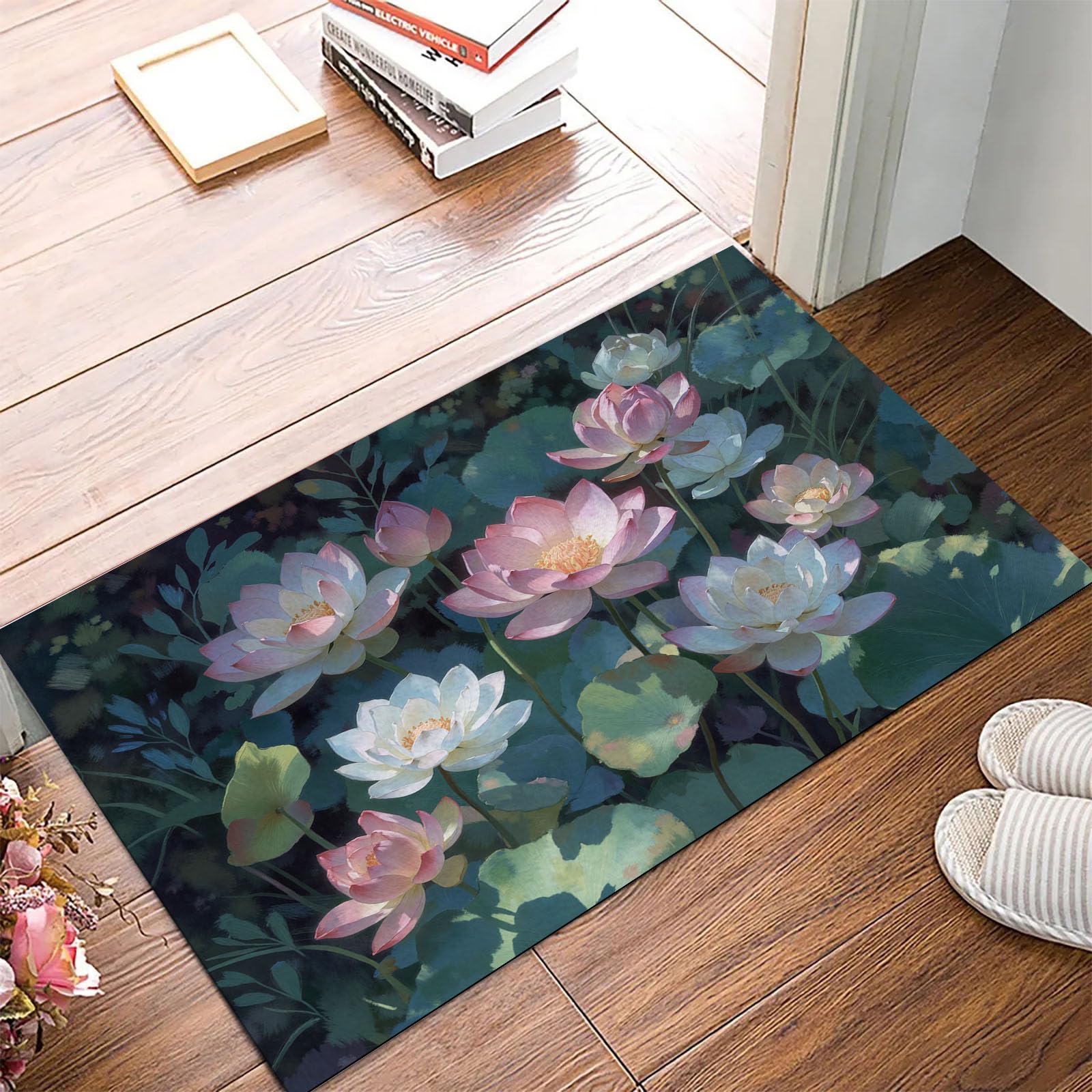 Paillasson de intérieur Antidérapant, Tapis de Romantique Jardin, Tapis Salle de Bain Flanelle Douce, Absorbant l'eau, pour Cuisine (Aquarelle Fleurs Sauvages, 60x90cm