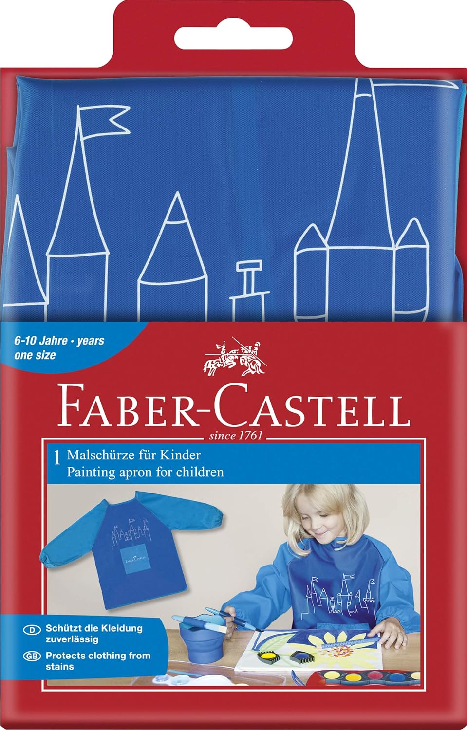 Faber-Castell Children's painting apron, one size (blue + red), blue and red.