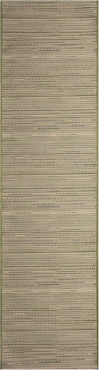 Liora Manne Miranda Indoor/Outdoor Power Loomed Synthetic Blend Low Profile Area Rug - Transitional Stripe Casual Multicolor (Tweed Stripe Green) (1'11" x 7'6")