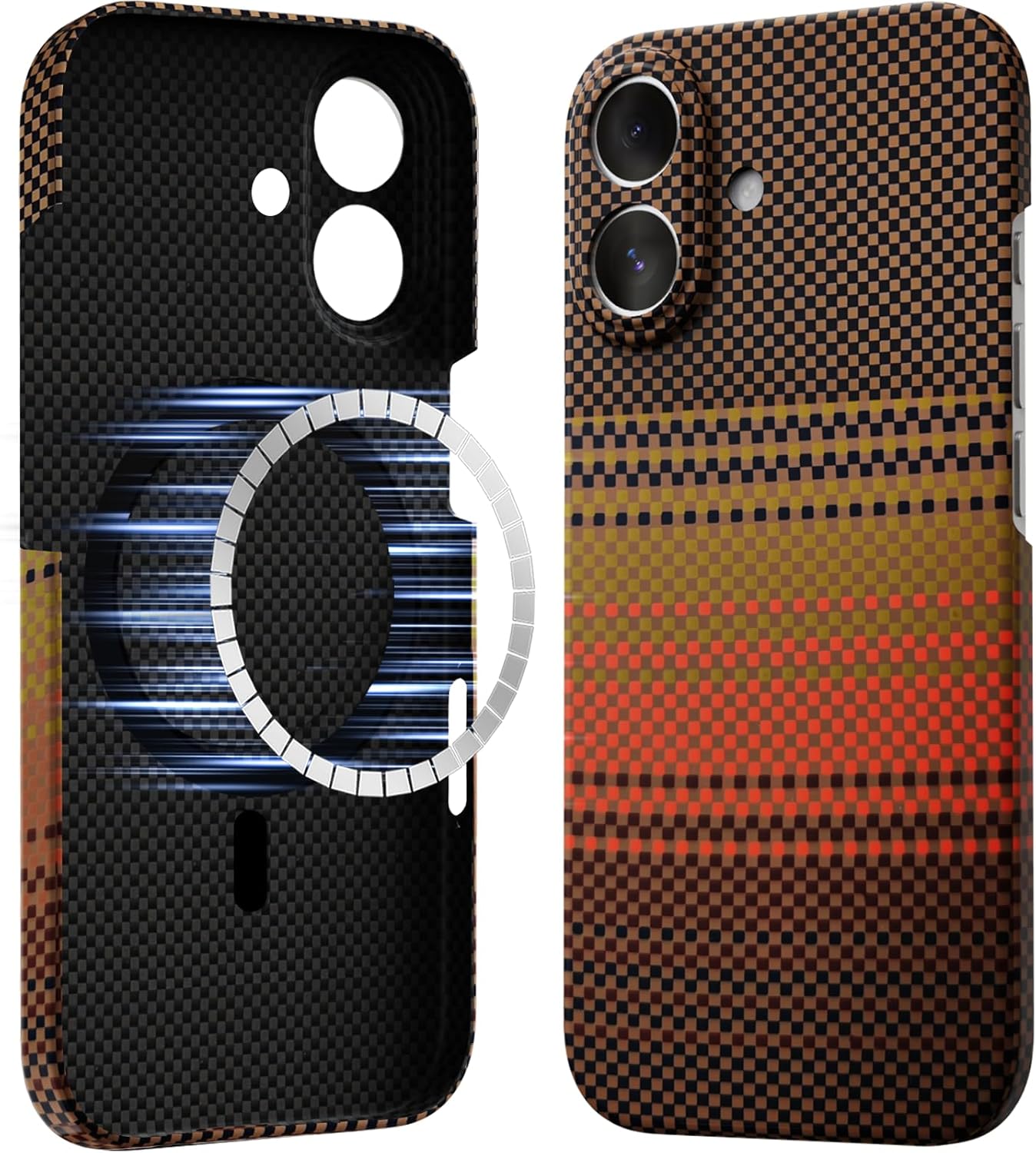 for iPhone 17 Case,Compatible with MagSafe,Slim Thin Case with Caseless Touch Feeling,1500D Aramid Fiber Woven,Military Grade Protective Cover for iPhone 17,Gold