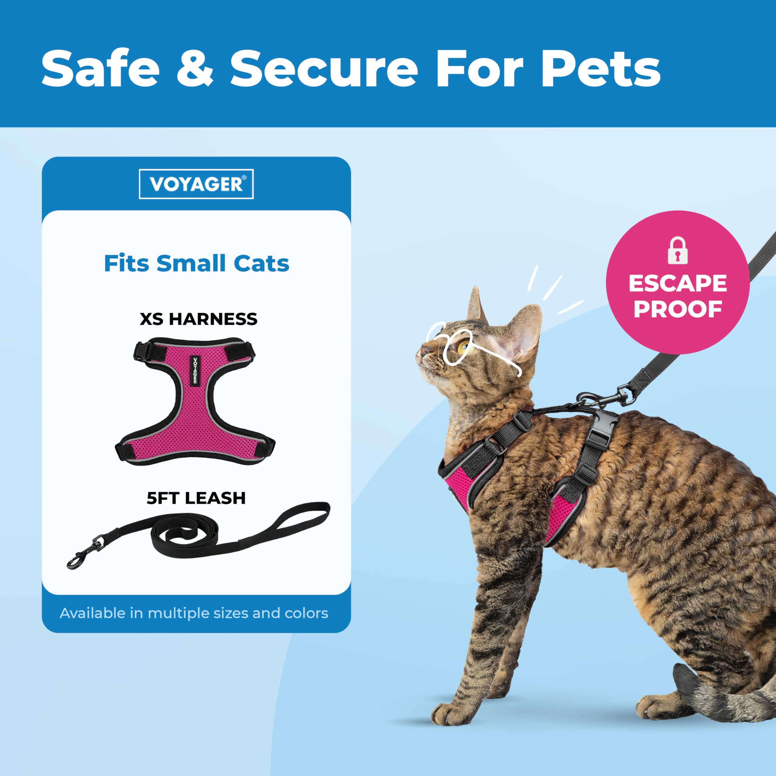 Voyager Escape Proof Cat Harness and Leash Set with Reflective Stitching, Neoprene Handle 5ft - Supports Small, Medium and Large Cats, Kittens for Walking by Best Pet Supplies - Lime, S — view 315