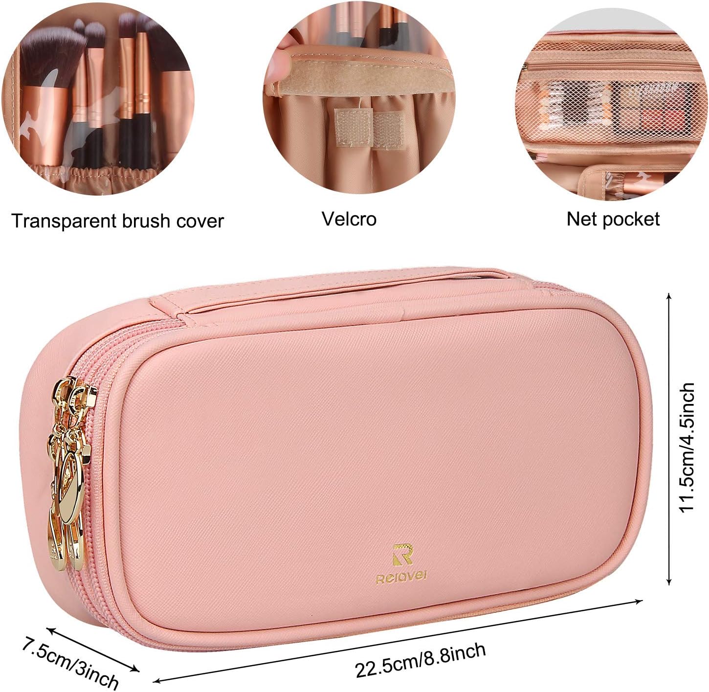 Relavel Makeup Bag Small Travel Cosmetic Bag for Women Girls Makeup Brushes Bag Portable 2 Layer Large Capacity Cosmetic Case Brush Storage Organizer Pouch Christmas Gifts Purse Waterproof Toiletry Bag (Pink) : Beauty & Personal Care