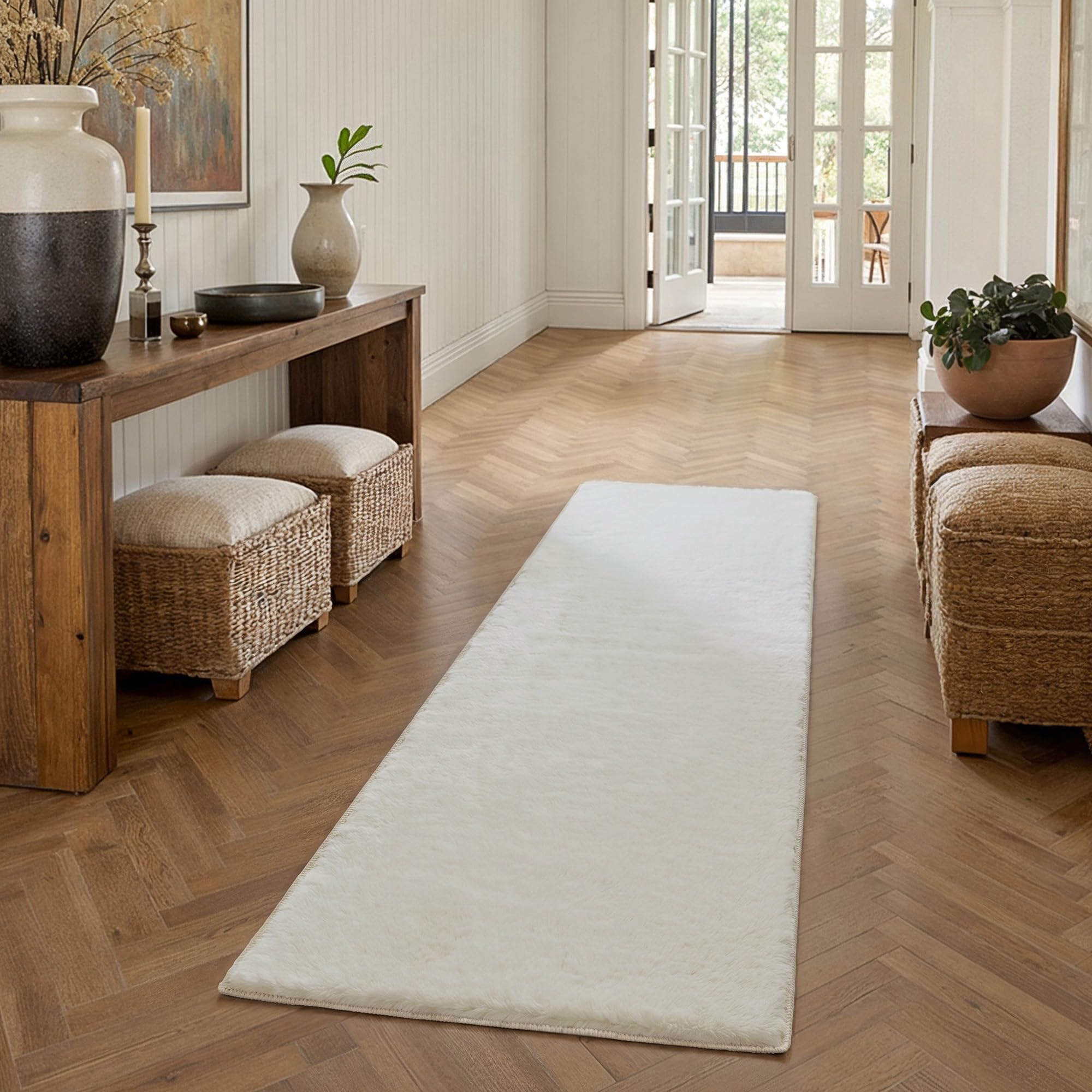PureCozy Tappeto Corridoio 60x180cm Beige Antiscivolo Camera da Letto Tapette Pelliccia Sintetica Tappeti Salotto Cameretta Bambino Scendiletto Ufficio Sala Carpet Morbido Rug