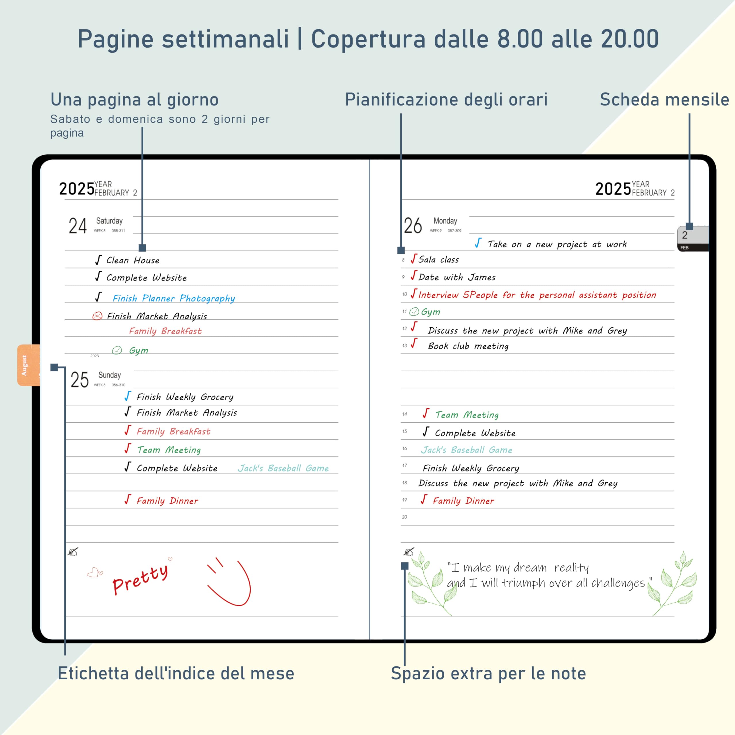 Gumiho Agenda accademica 2025 da gennaio a dicembre 2025, A5-21,3 × 14,7 cm - una pagina al giorno, agenda giornaliera con tasca interna,schede mensili, penna, fibbia per penna (Cachi)