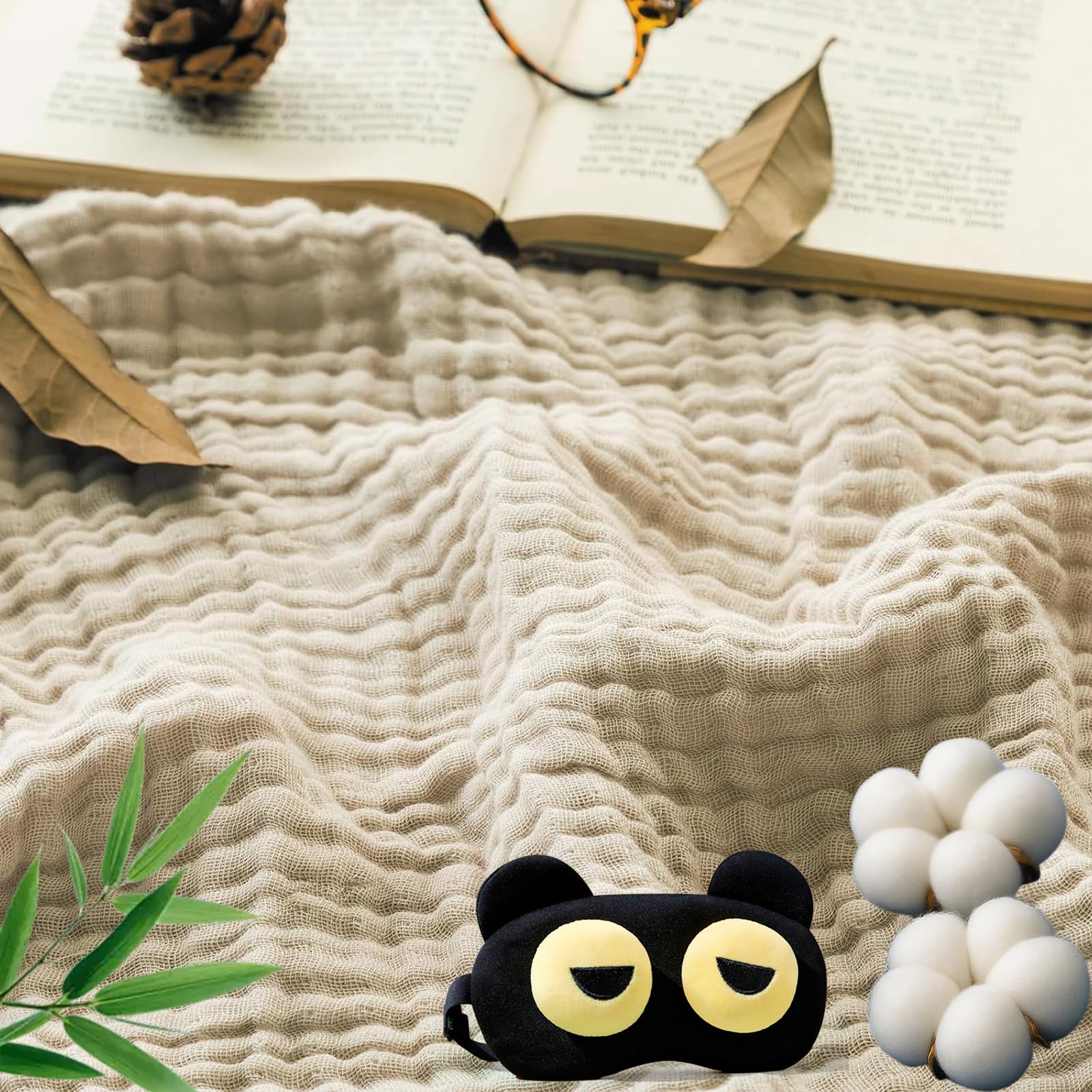 Couverture en mousseline anti-transpiration pour lit d'adulte et enfant kaki