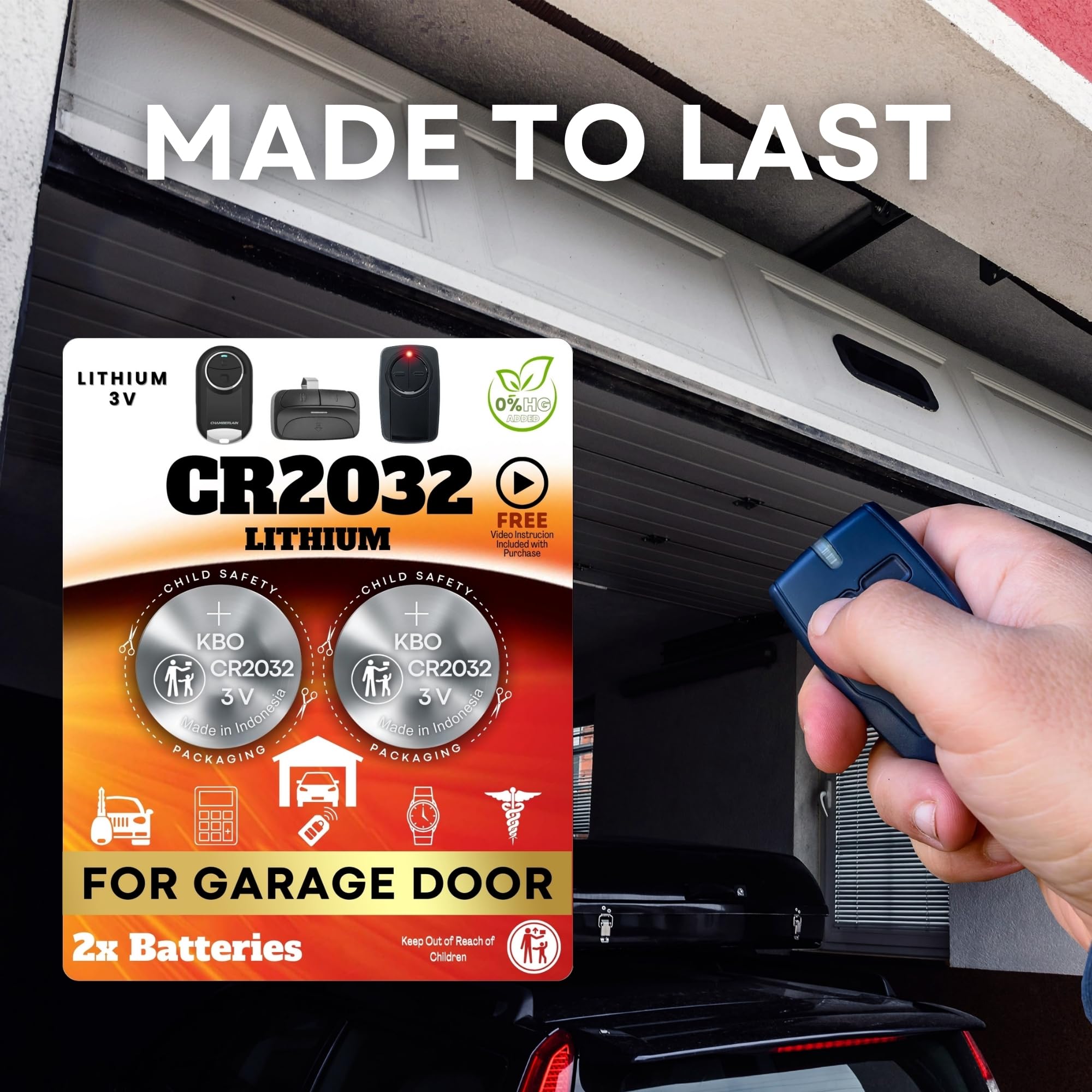 Batteria per apriporta garage - 2 pezzi CR2032, pulsante al litio da 3 V, alimentazione di ricambio per telecomandi, tastiere, sensori principali