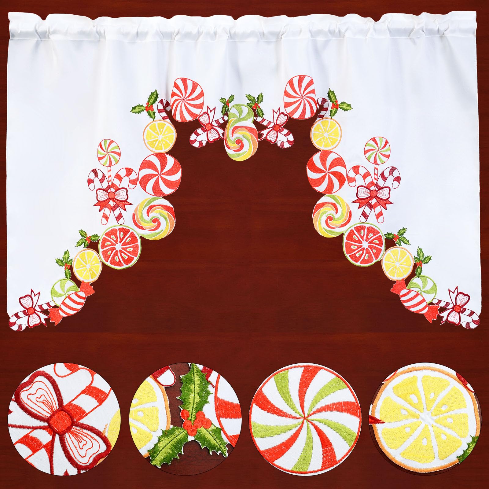 Simhomsen Weihnachts-Fensterdekoration – Gestickte Zuckerstange Girlande & Ebenen Set | Für Küche & Wohnzimmer