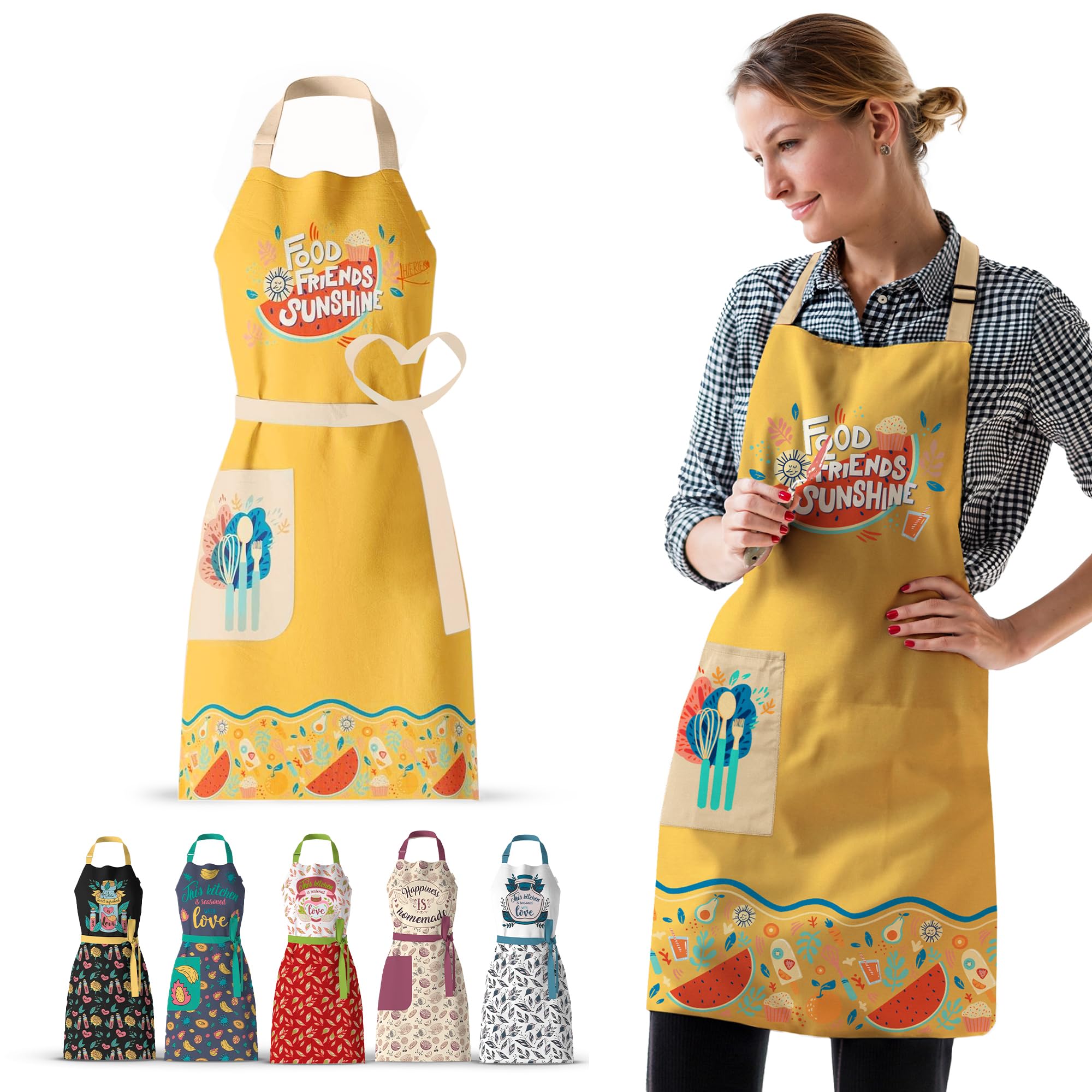 Waterproof Apron for Women with Large Pocket for Cooking & Baking - Oil and Stain Repellent