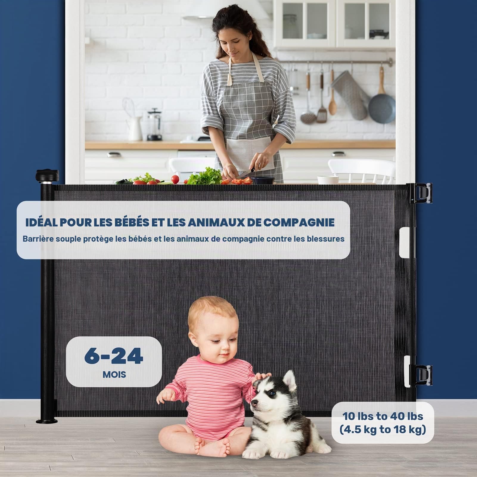 HollyHOME Barrière de Sécurité Rétractable pour Bébé 180 cm Extra Large à Une Main, Barrière D'escalier pour Bébé et Animaux Domestiques, Intérieur et Extérieur, Noir