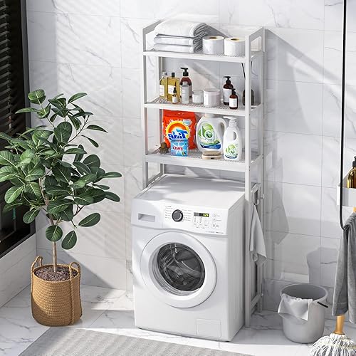 Miniatura 3 de Giantex Estante de almacenamiento sobre el inodoro, organizador de baño de metal de 3 niveles con 3 ganchos, barra inferior ajustable, dispositivos