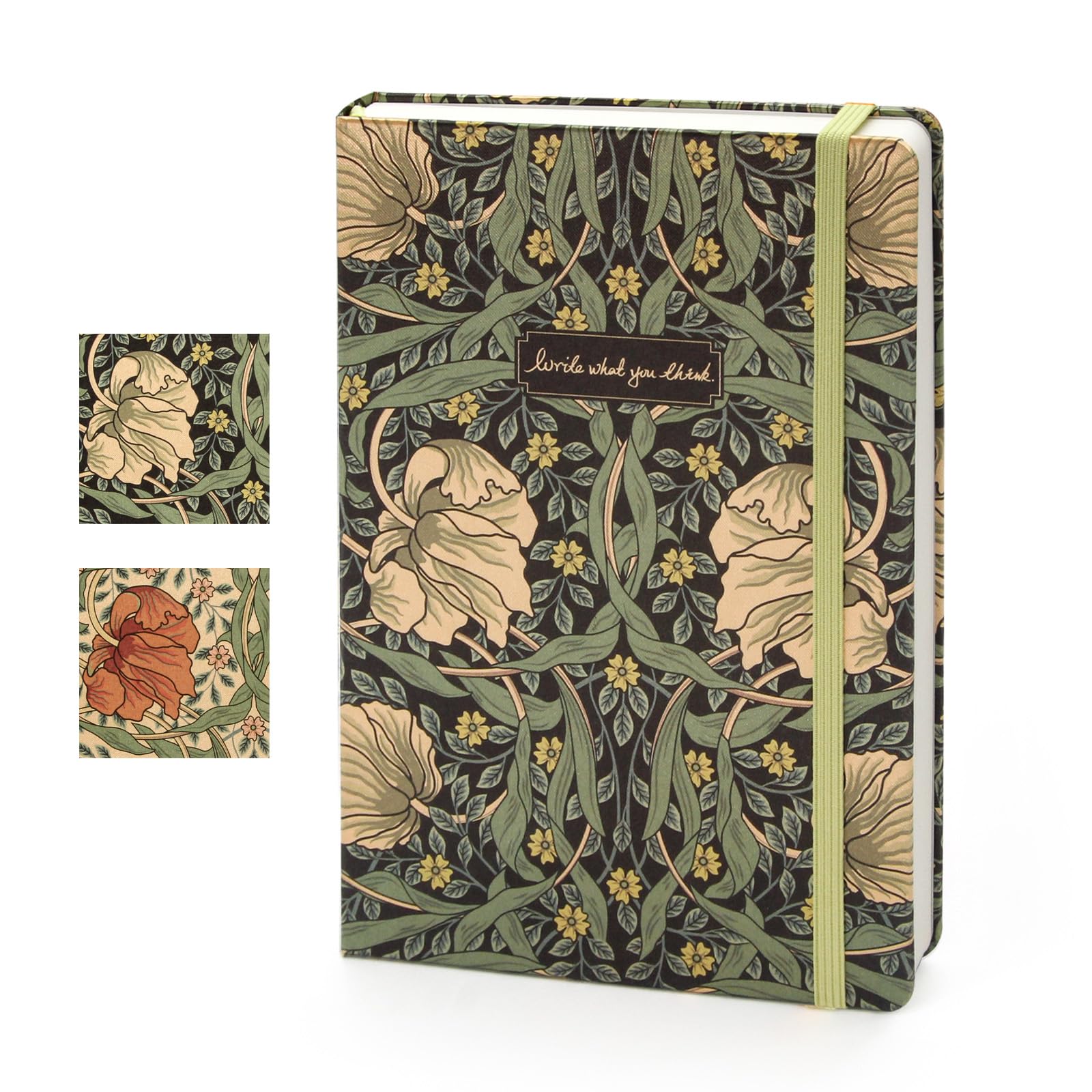 WETLOTE A5 Notebook, Lined,with Fabric Cover, Retro Gold-Stamped Hardcover Journal with 212 Pages of 80g Paper, with Elastic Band & Inner Pocket for Office, School & University – White Floral Cover — image 1