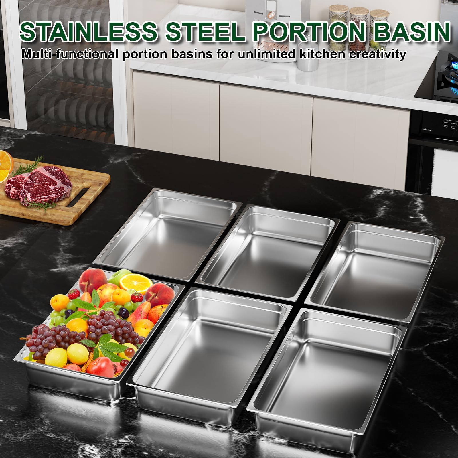 TAIMIKO 6 Contenedor GN 1/1, Contenedor Gastronorm de acero inoxidable/dimensiones 53 x 32.5cm/profundidad 100MM/volumen 13L,1260 g/ud, 1 mm grosor