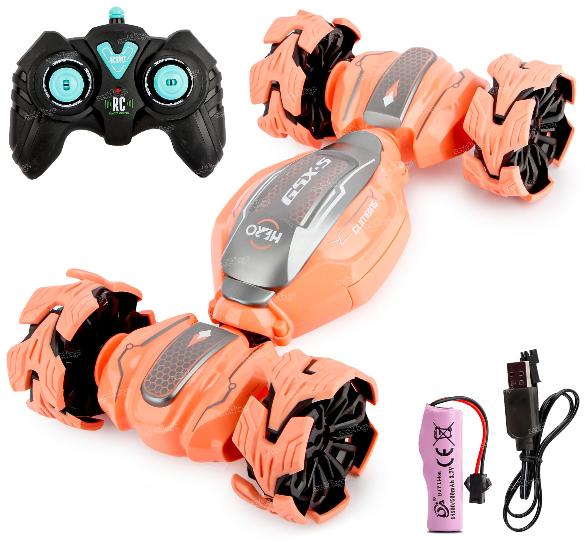 Zest 4 Toyz Remote Control Stunt Car Toy 4WD 2.4GHz Double Sided Rotation Off Road Vehicle with Lights - Orange (B0CHK1DYPM) Amazon Price History, Amazon Price Tracker