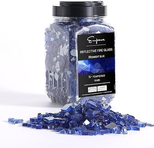 Empava Vidrio templado reflectante de 10 libras de 1/4 pulgadas para fogata de gas en azul medianoche