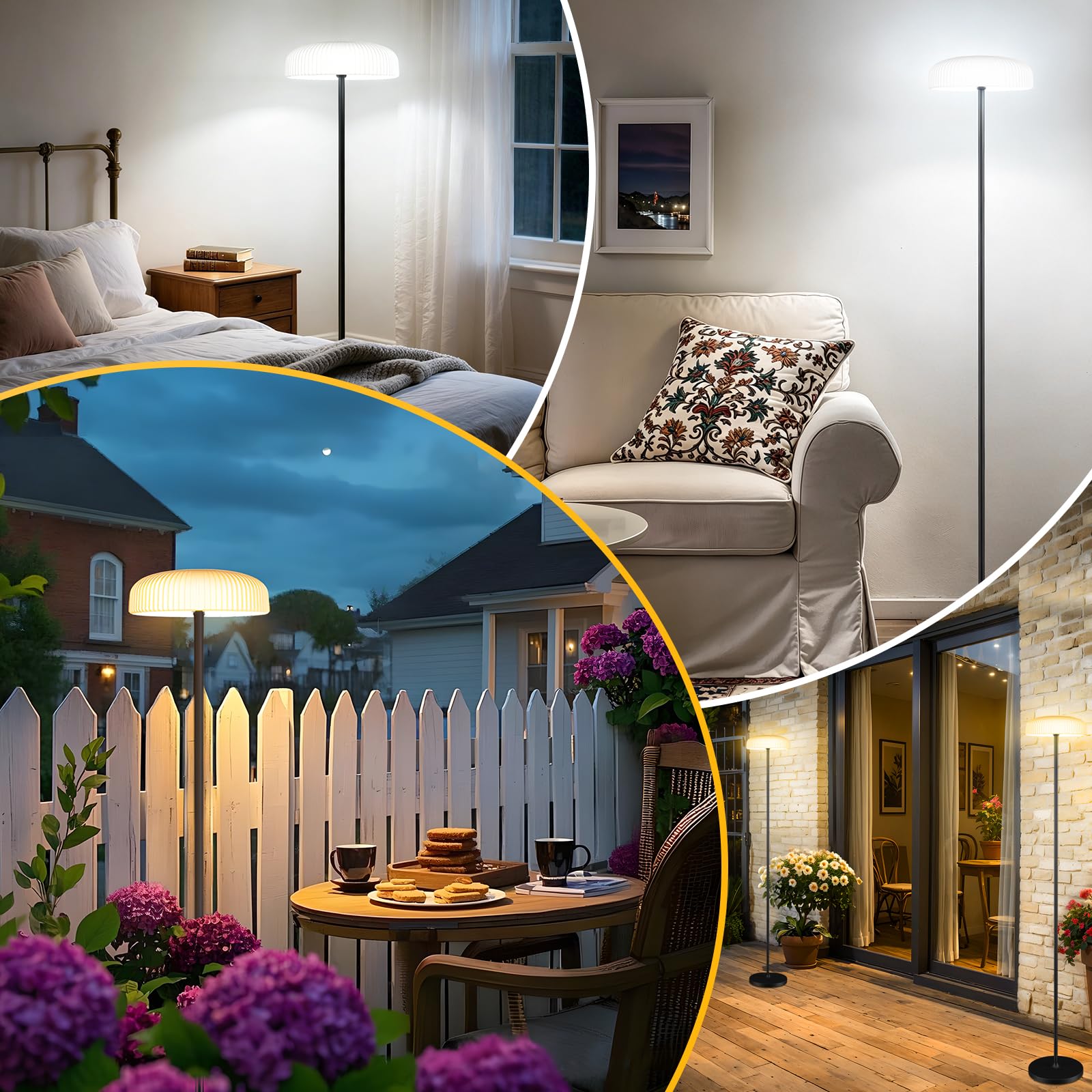 AGOTD Lampada da terra solare per patio esterno, LED senza fili con telecomando, 10 livelli di luminosità, bianco caldo e bianco freddo, impermeabile, ricaricabile da 4000 mAh