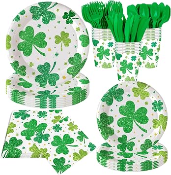 140Pcs St. Patricks Day Party Supplies St. Patricks Day Plates and Napkins Irish Party Decorations Tableware Set Green Shamrock Paper Plates St. Patricks Day Dinnerware, Serve for 20