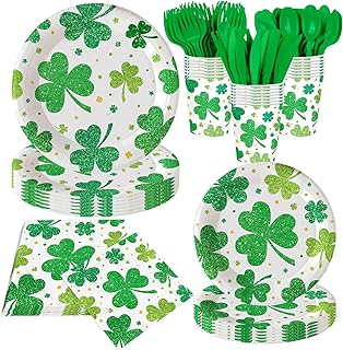 140Pcs St. Patrick's Day Party Supplies St. Patrick's Day Plates and Napkins Irish Party Decorations Tableware Set Green Shamrock Paper Plates St. Patrick's Day Dinnerware, Serve for 20