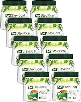 Stevi0cal Stevia Sweetener Powder | 100% Sugar Free Natural | Zero Calorie for Weight Management, Diet, Diabetic Friendly | 200 gm Jar - Pack of Ten (10 x 200gm)